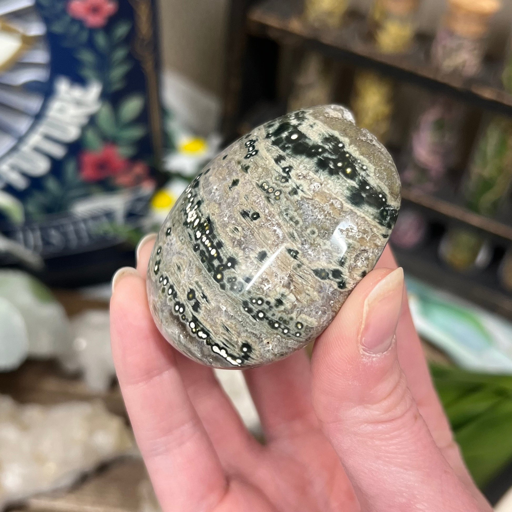 Old Stock Ocean Jasper Palm Stone | Druzy Ocean Jasper | Marovato OJ