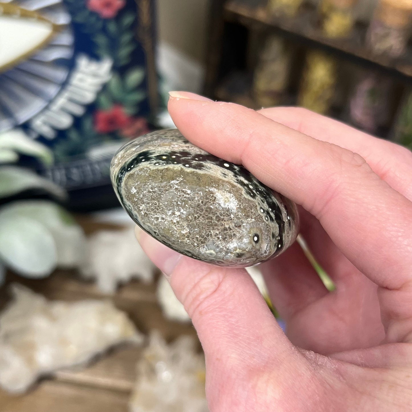 Old Stock Ocean Jasper Palm Stone | Druzy Ocean Jasper | Marovato OJ