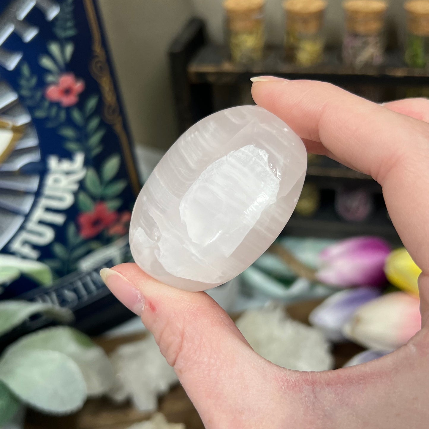 Pink Mangano Calcite Palm | UV Reactive Calcite