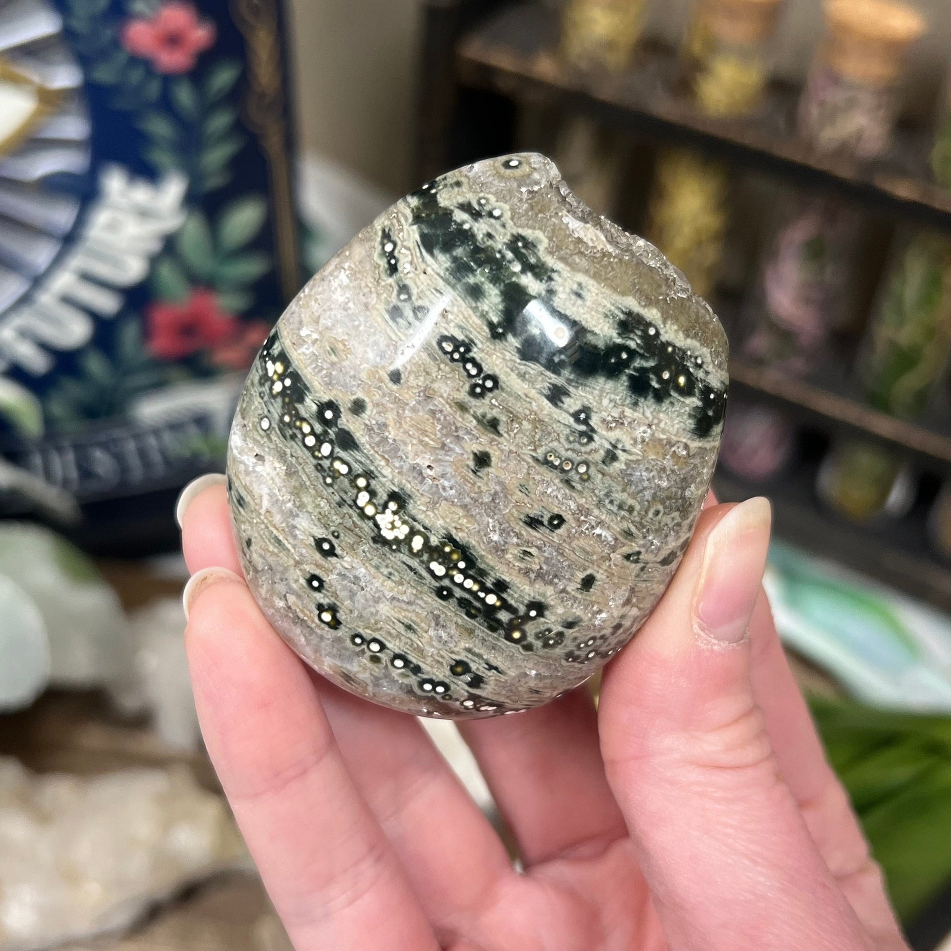 Old Stock Ocean Jasper Palm Stone | Druzy Ocean Jasper | Marovato OJ