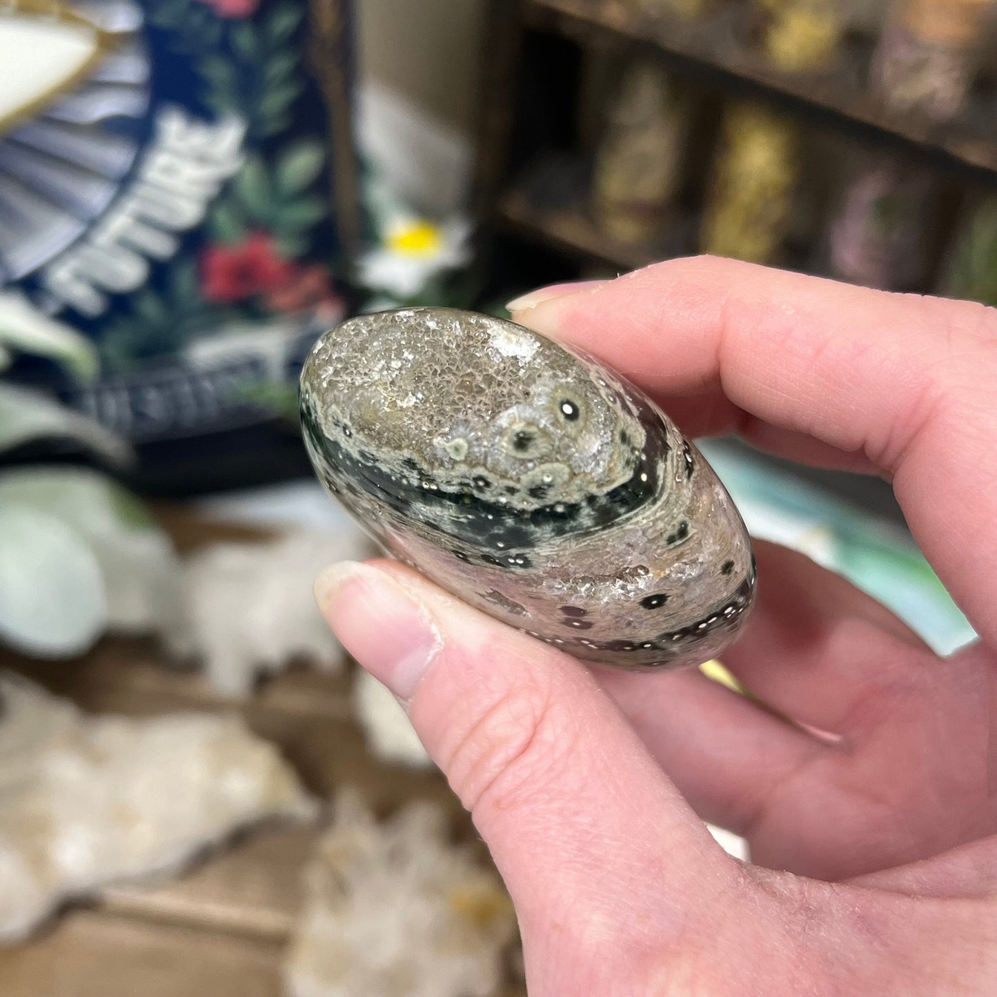 Old Stock Ocean Jasper Palm Stone | Druzy Ocean Jasper | Marovato OJ