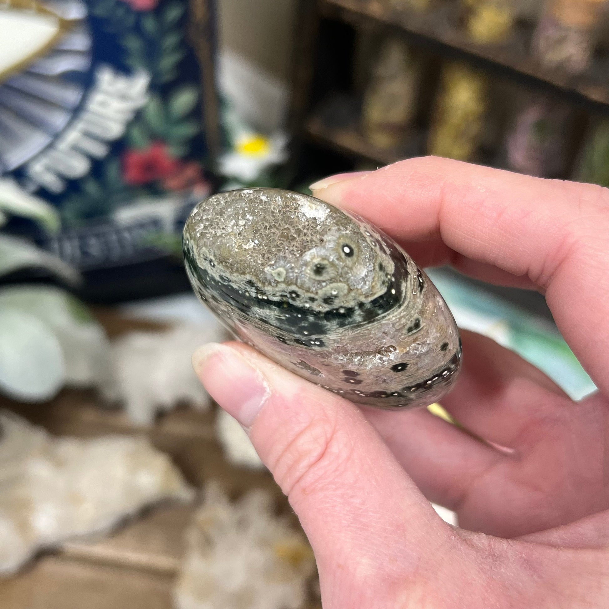 Old Stock Ocean Jasper Palm Stone | Druzy Ocean Jasper | Marovato OJ