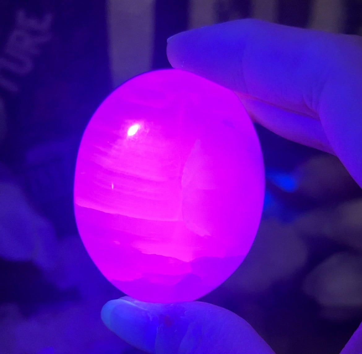 Pink Mangano Calcite Palm | UV Reactive Calcite