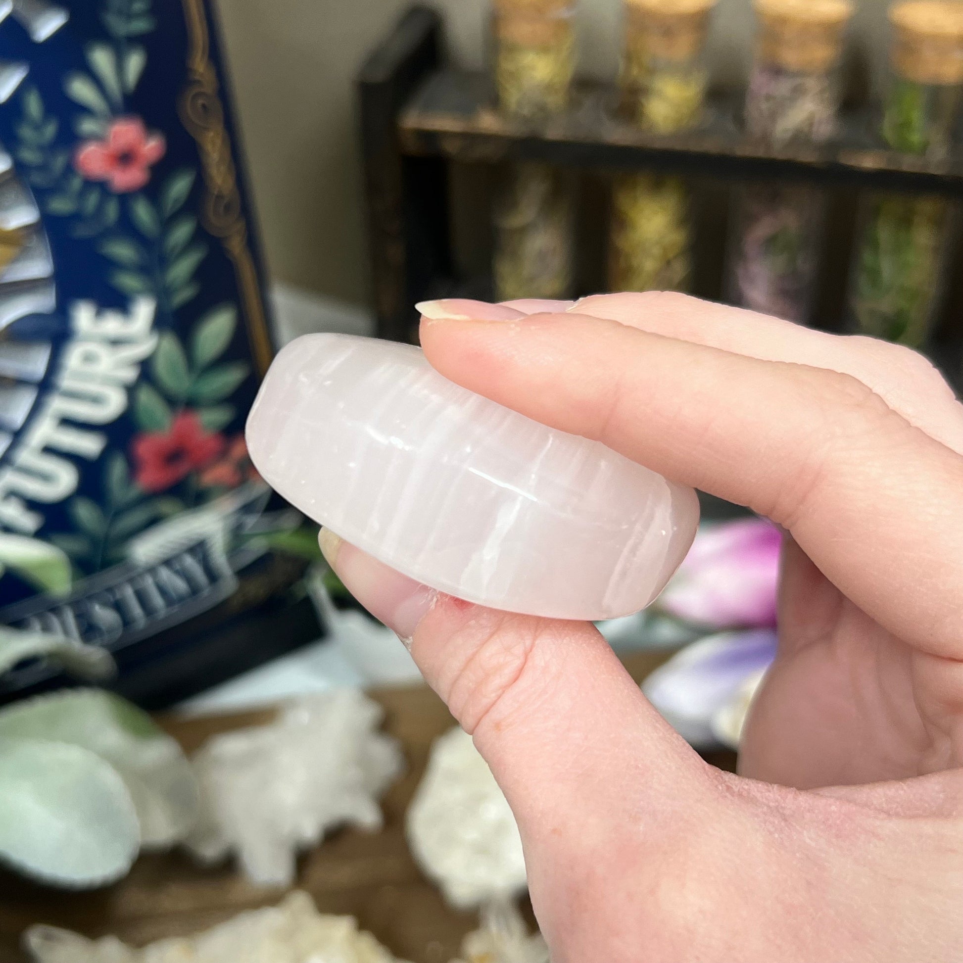 Pink Mangano Calcite Palm | UV Reactive Calcite