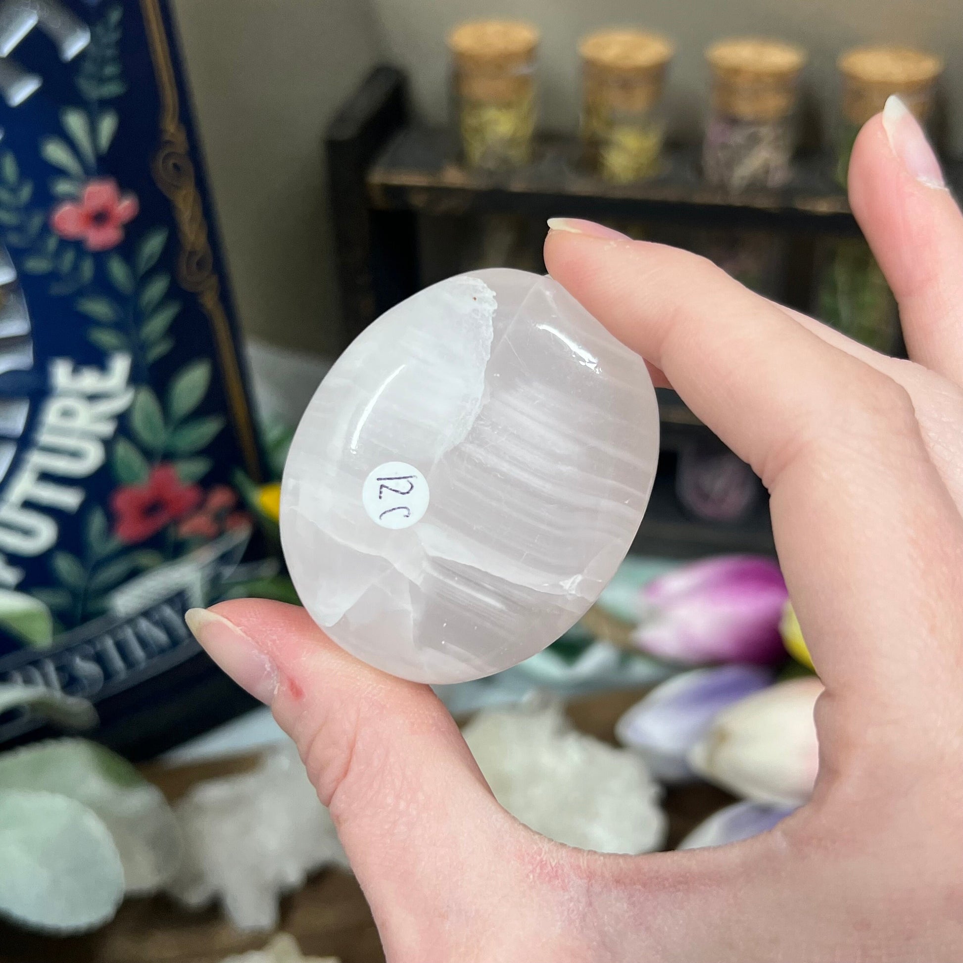 Pink Mangano Calcite Palm | UV Reactive Calcite