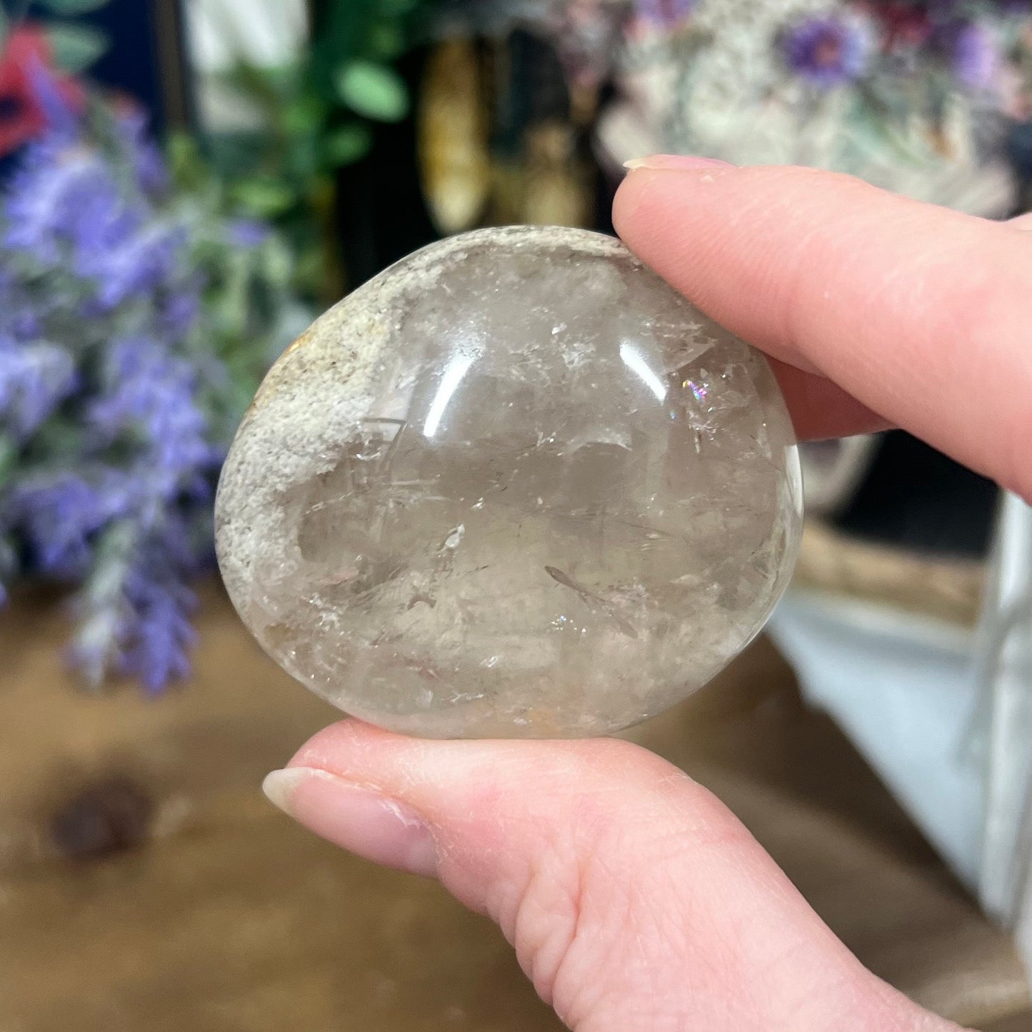 White Garden Quartz Lens | Lodolite Quartz | Included Quartz