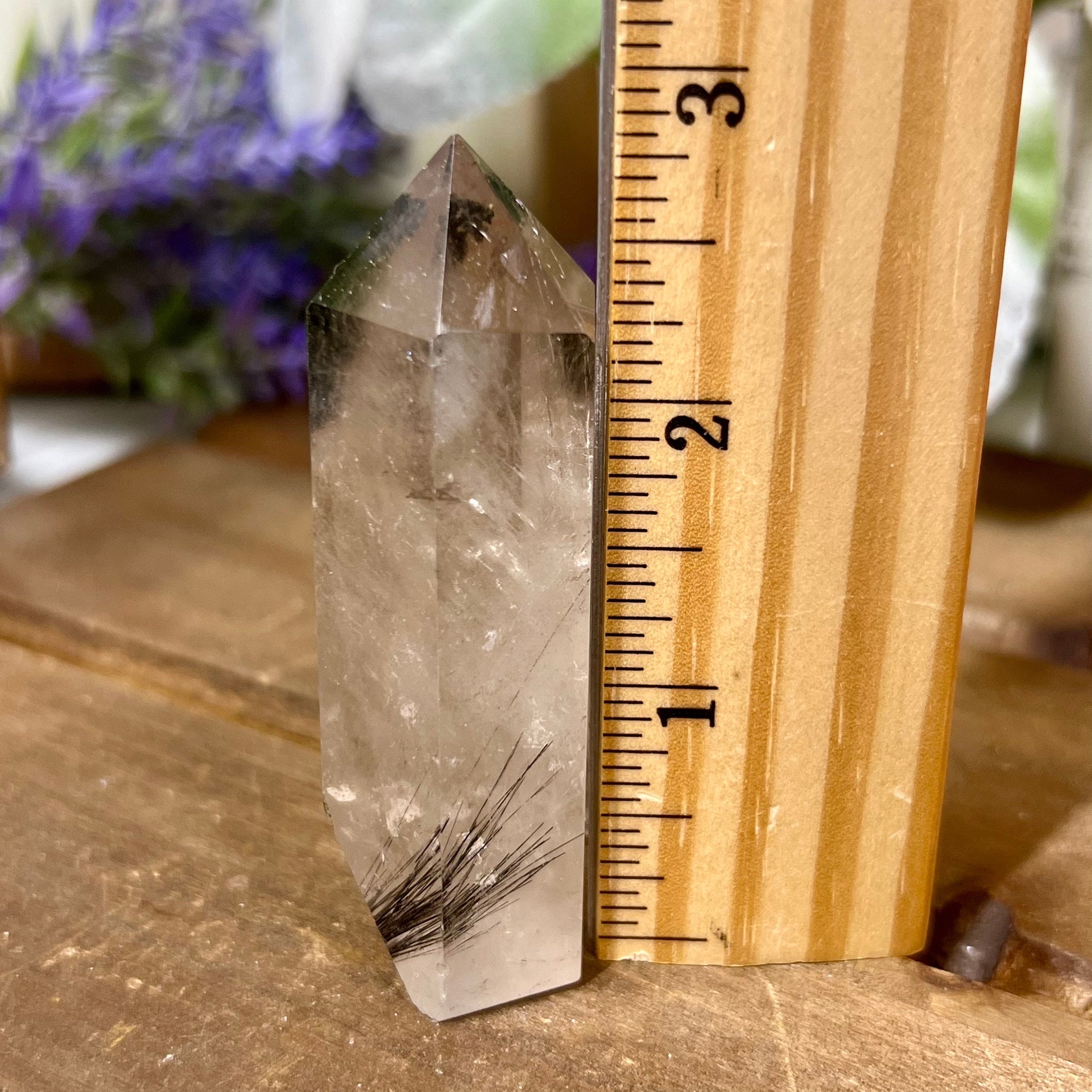 High Quality Black Rutile and Green Chlorite in Quartz Tower | Tourmalinated Quartz
