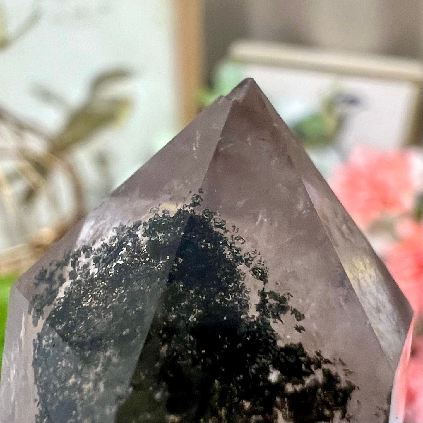 High Quality Black Rutile and Green Chlorite in Quartz Tower | Tourmalinated Quartz