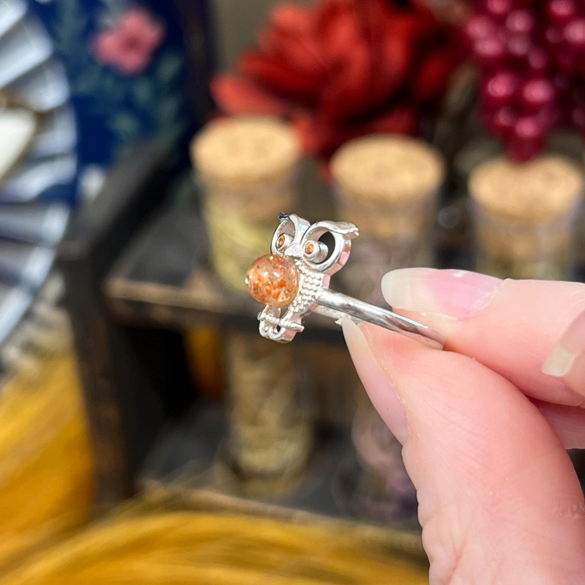 High Quality Sunstone Ring | Adjustable Crystal Ring | Owl Ring