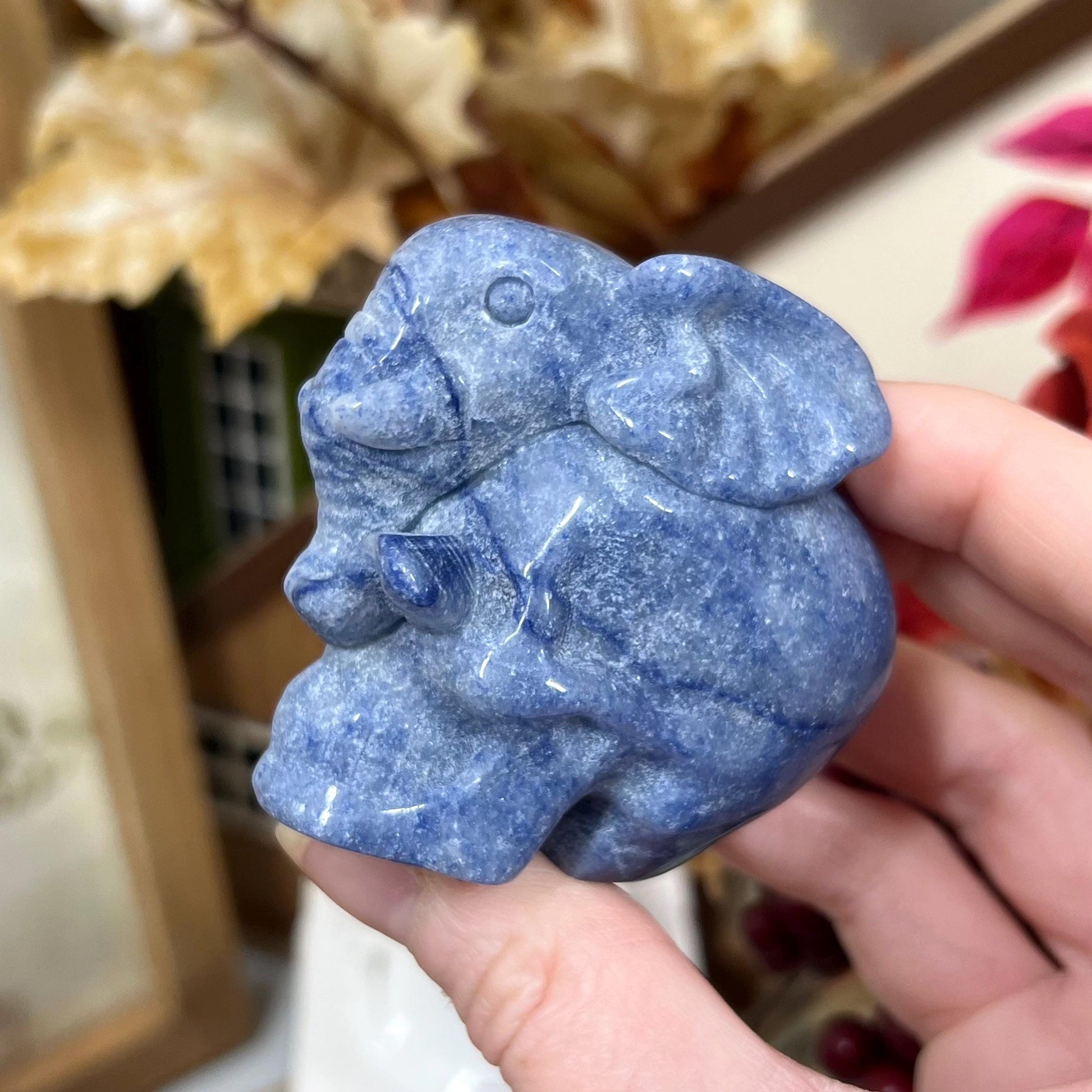 Blue Aventurine Skull with Elephant Head | Crystal Elephant | Crystal Skull