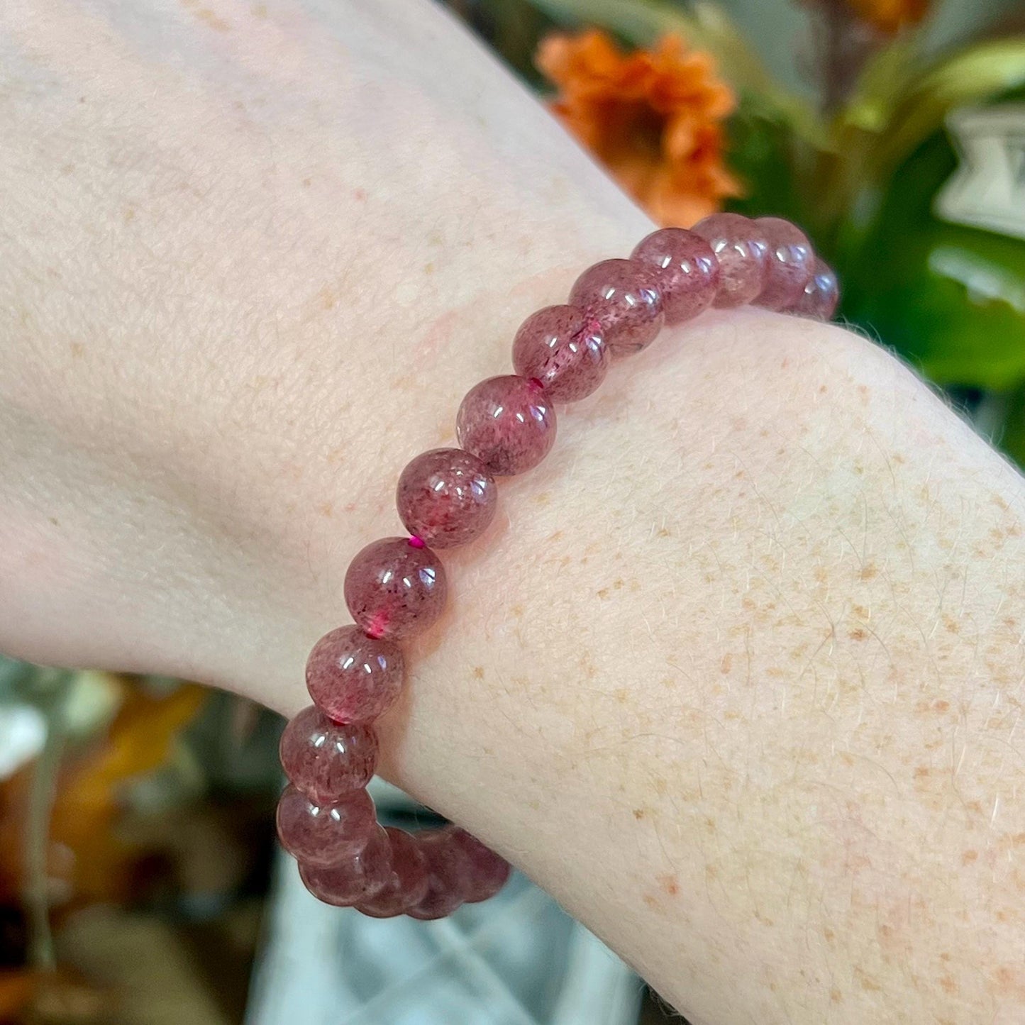 High Quality Strawberry Quartz Bracelet | Crystal Stretch Bracelet | Sparkly Strawberry Quartz