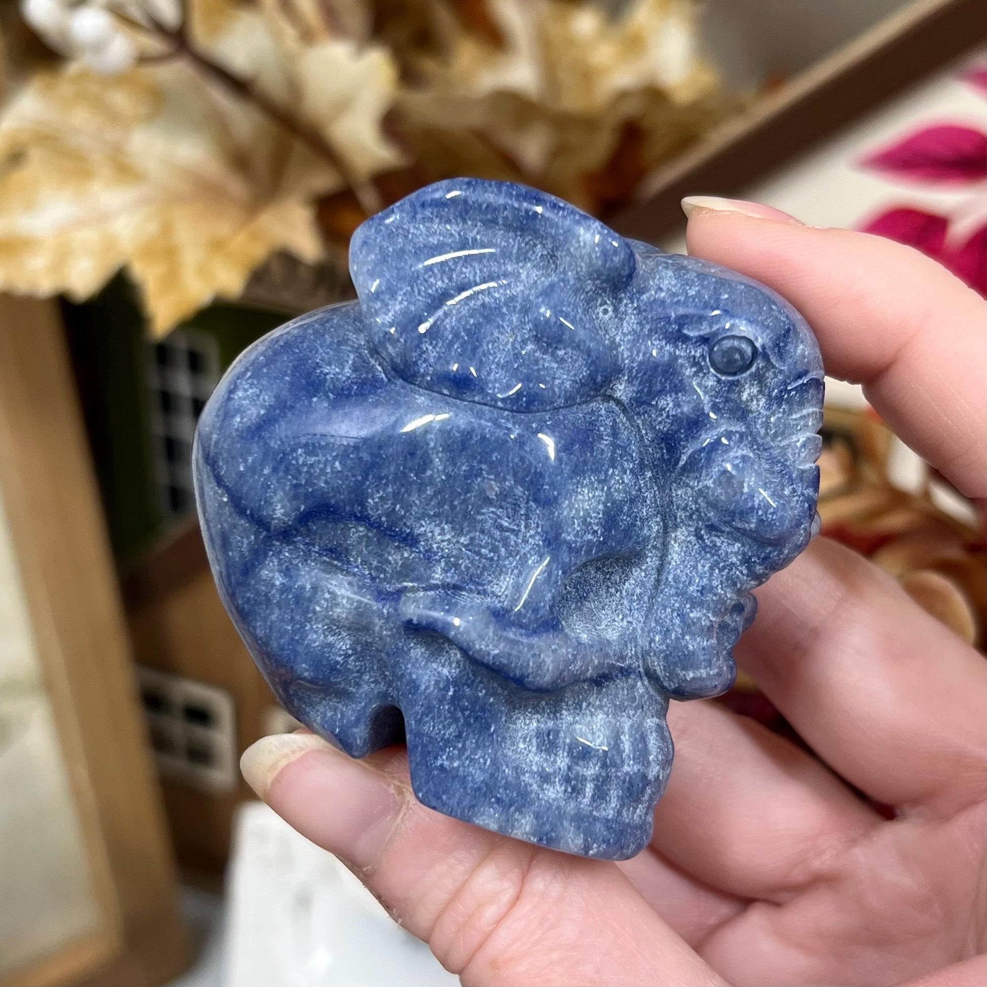 Blue Aventurine Skull with Elephant Head | Crystal Elephant | Crystal Skull