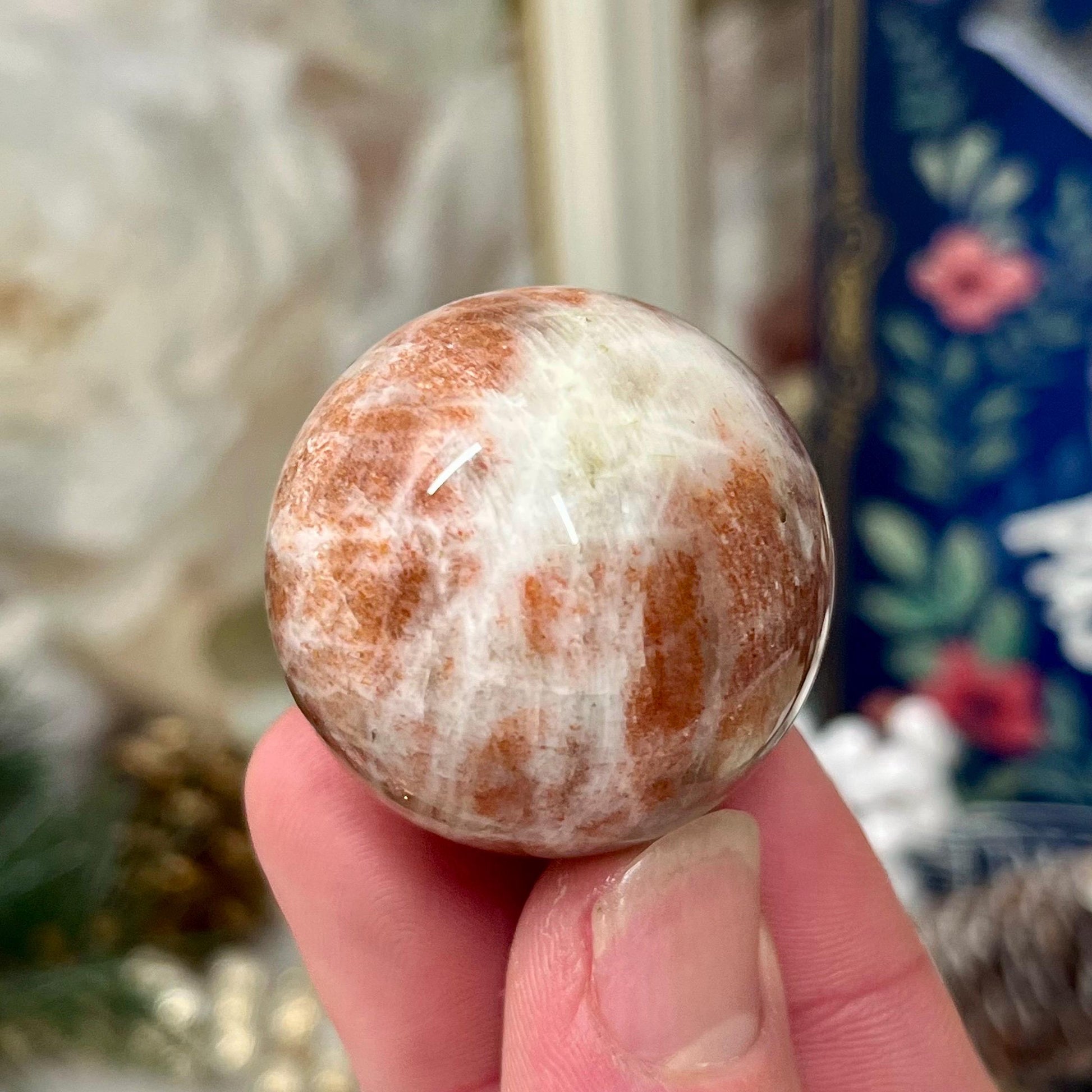 High Quality Small Confetti Sunstone Sphere | Red Sunstone