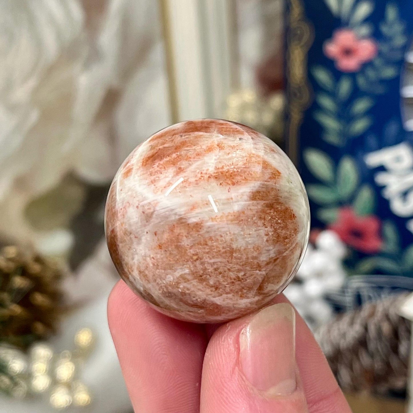 High Quality Small Confetti Sunstone Sphere | Red Sunstone