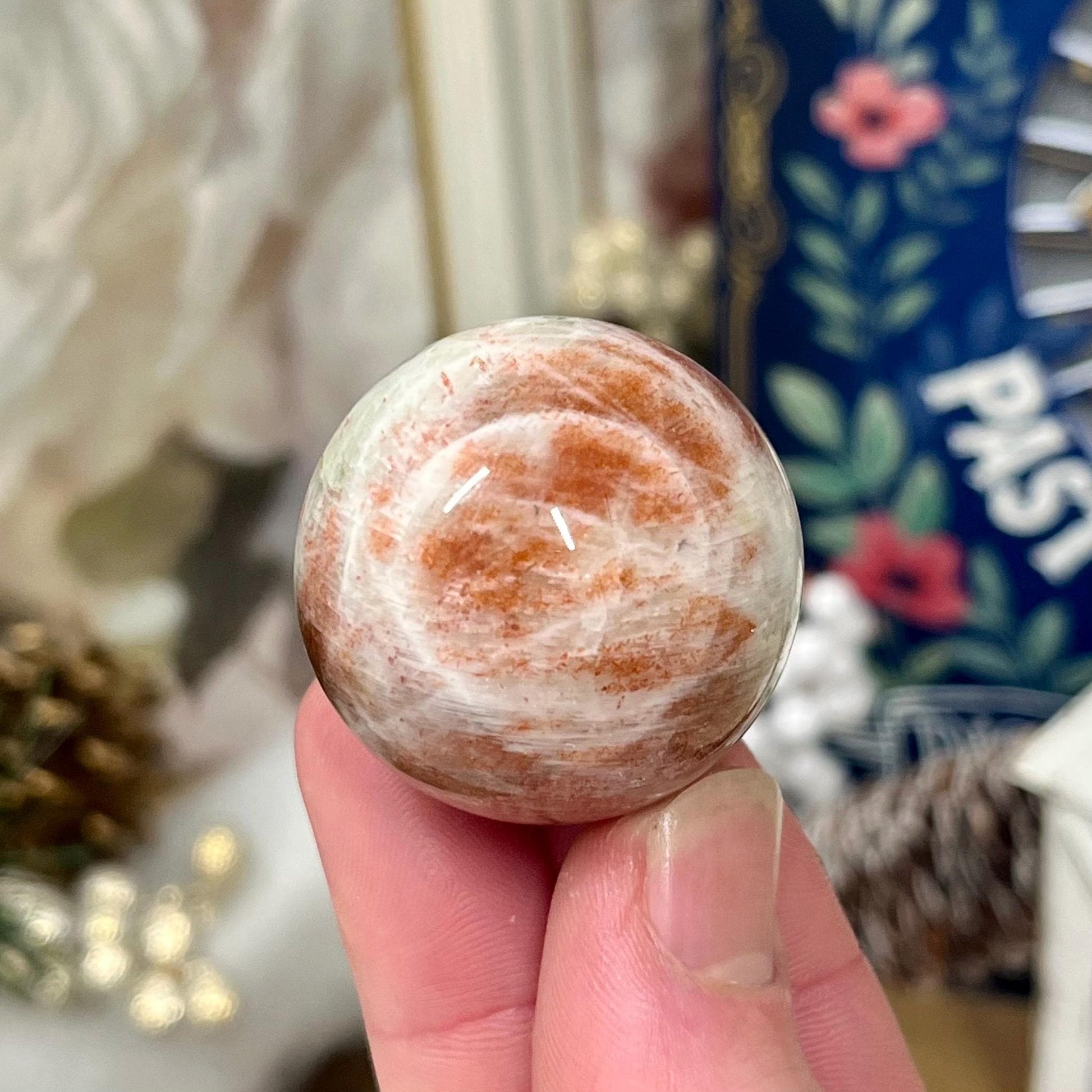 High Quality Small Confetti Sunstone Sphere | Red Sunstone