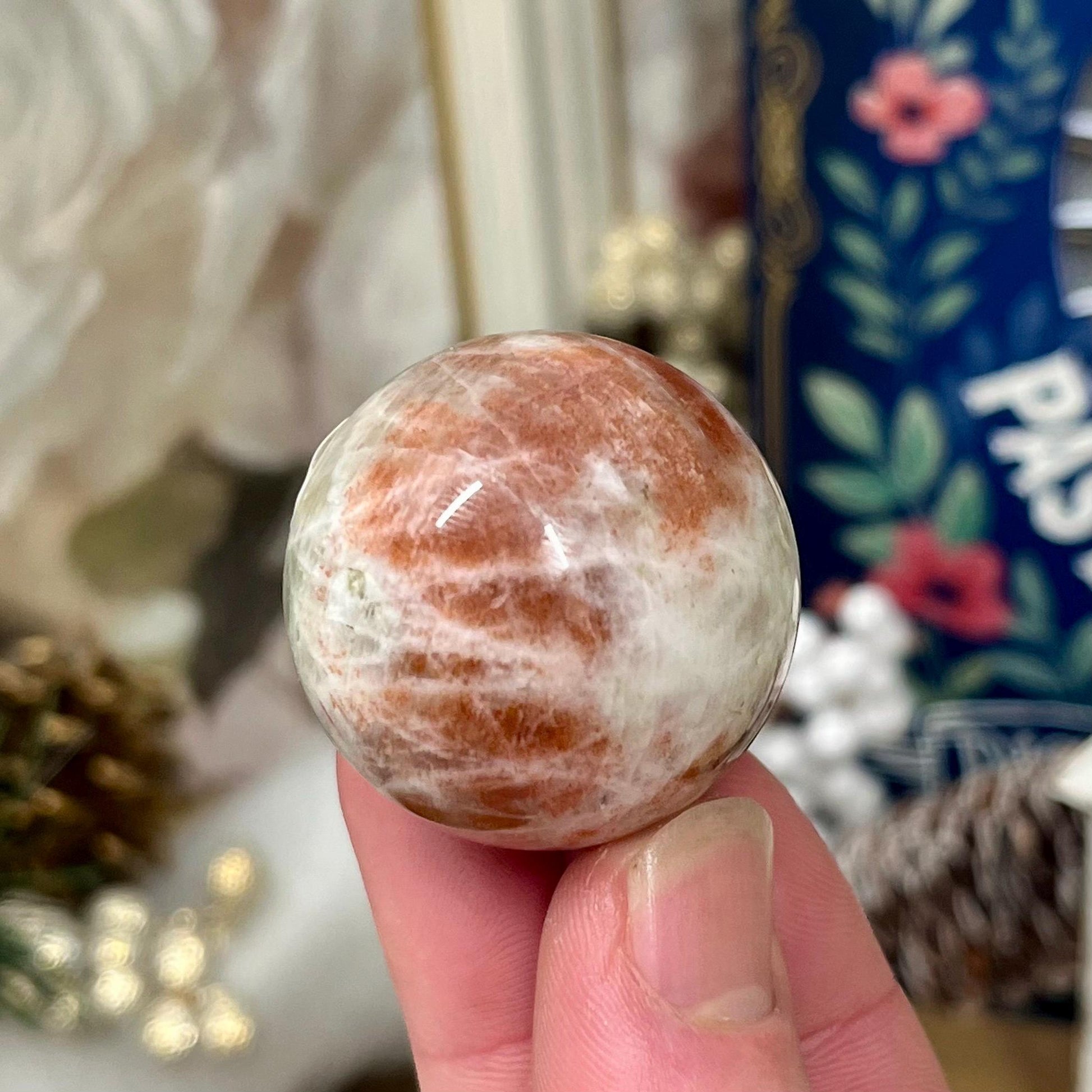 High Quality Small Confetti Sunstone Sphere | Red Sunstone