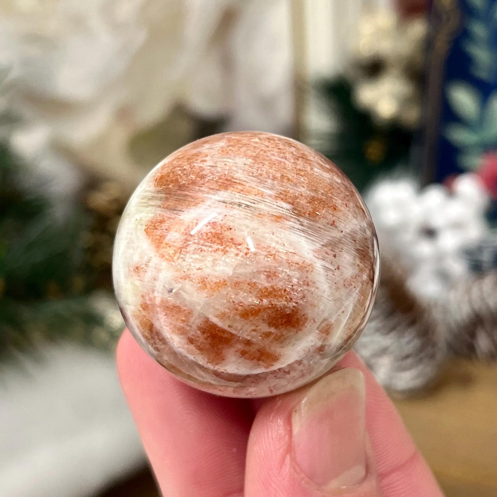 High Quality Small Confetti Sunstone Sphere | Red Sunstone