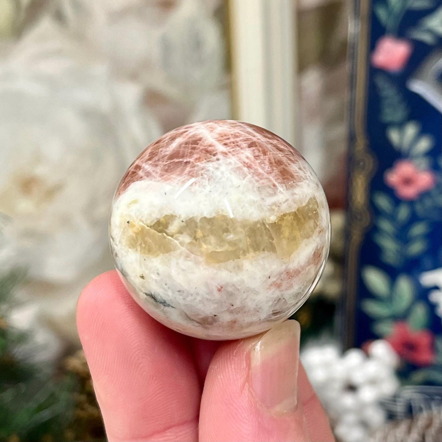 High Quality Small Confetti Sunstone Sphere | Red Sunstone