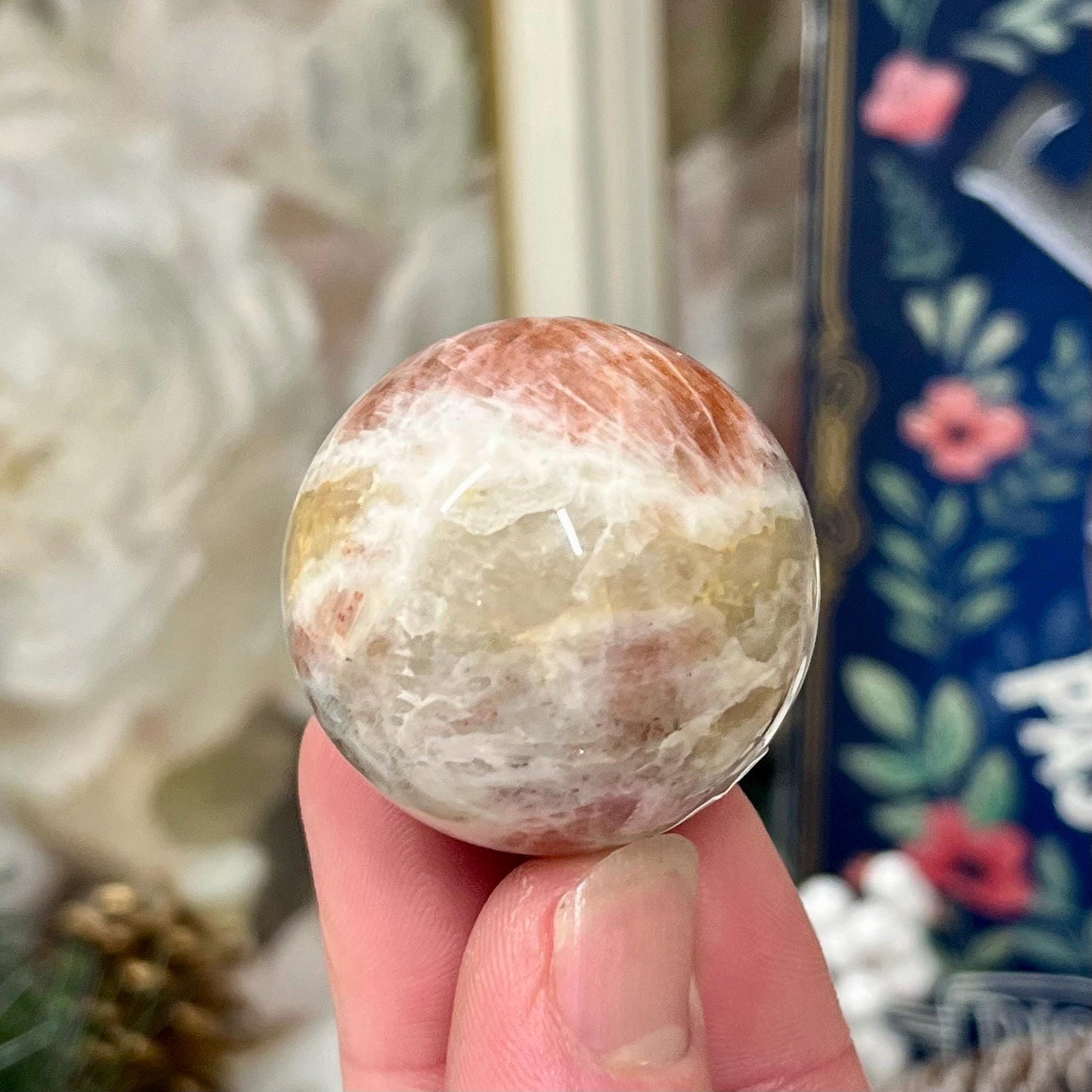 High Quality Small Confetti Sunstone Sphere | Red Sunstone