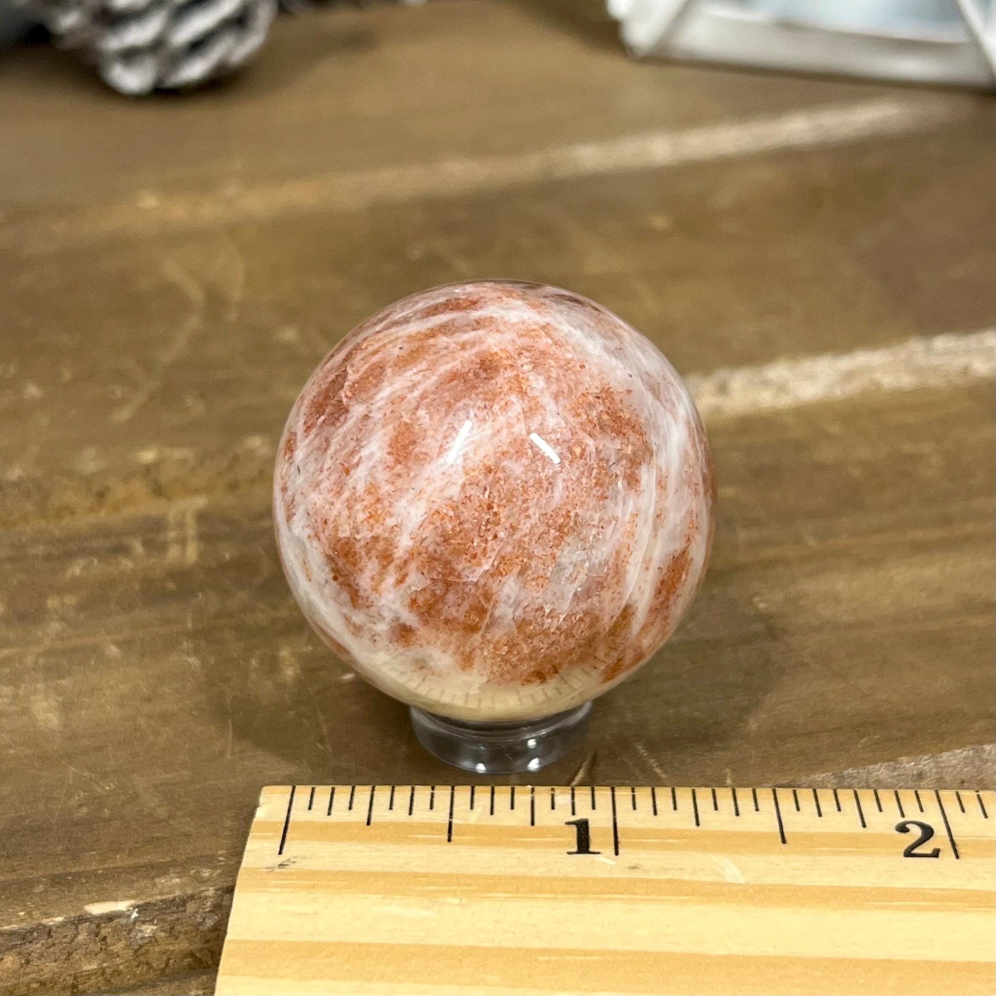 High Quality Small Confetti Sunstone Sphere | Red Sunstone
