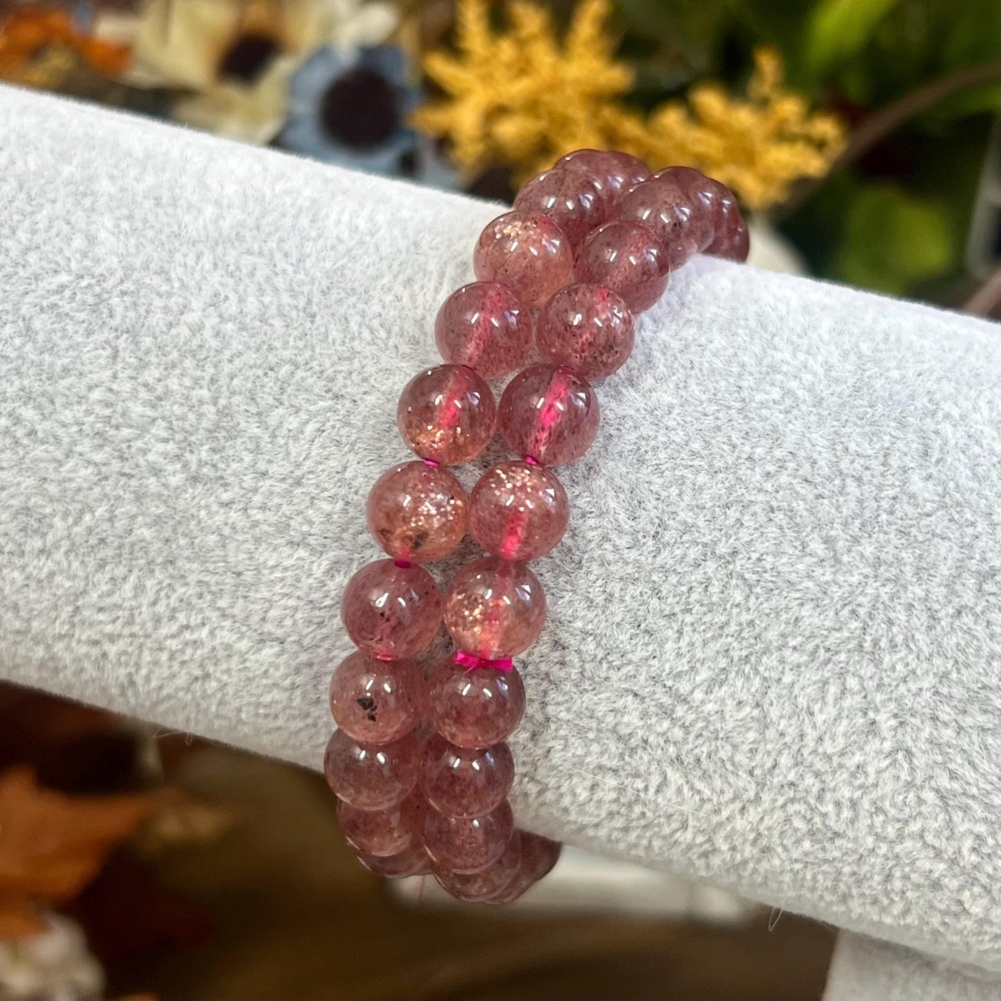 High Quality Strawberry Quartz Bracelet | Crystal Stretch Bracelet | Sparkly Strawberry Quartz