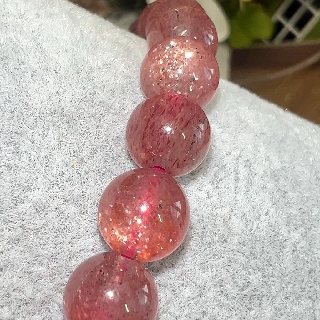 High Quality Strawberry Quartz Bracelet | Crystal Stretch Bracelet | Sparkly Strawberry Quartz