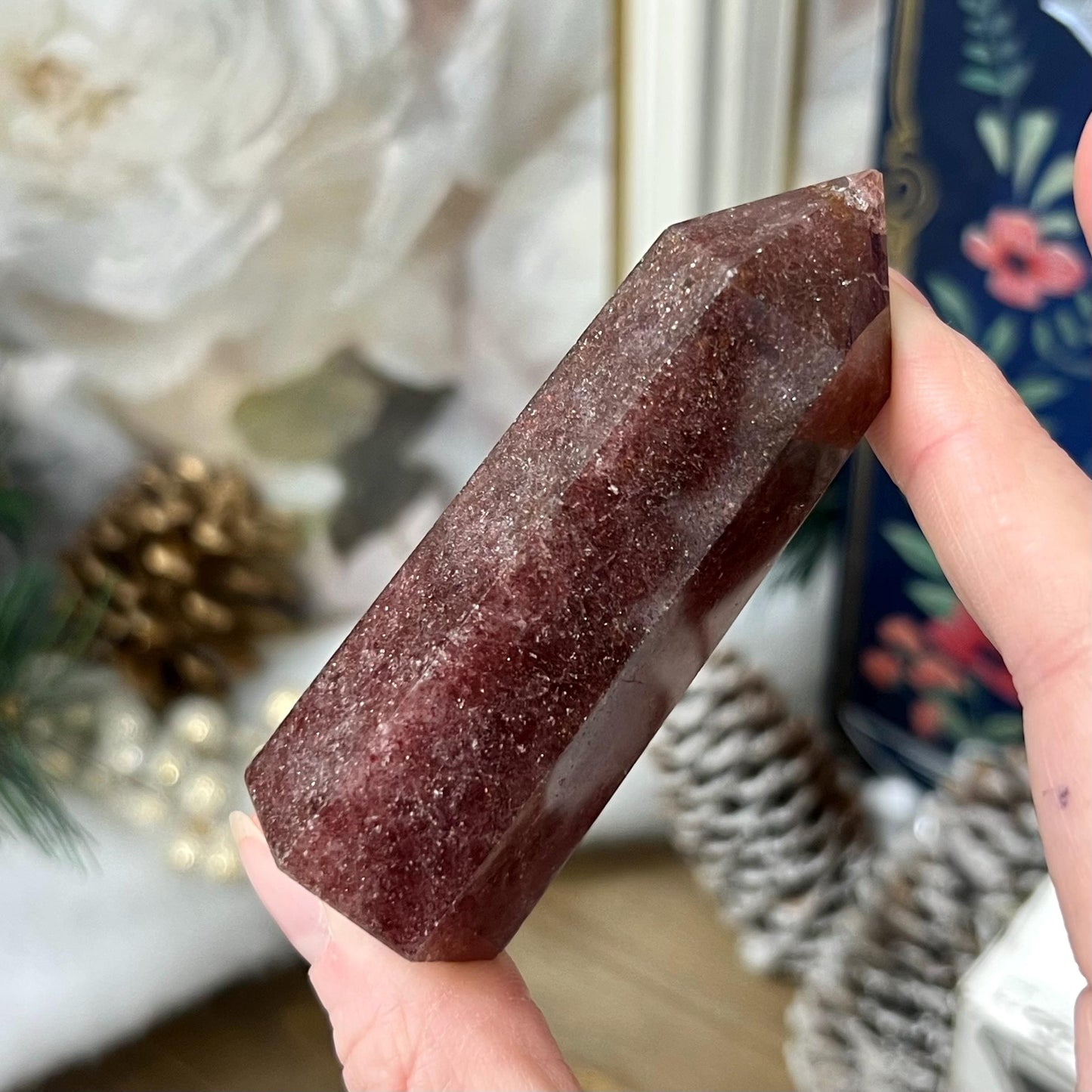 Sparkly Strawberry Quartz Tower - IMPERFECT TIP
