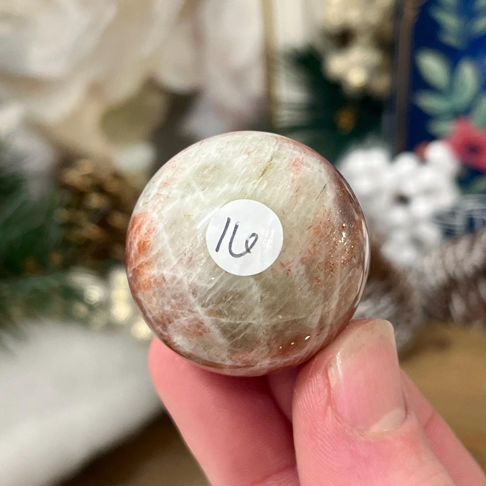 High Quality Small Confetti Sunstone Sphere | Red Sunstone