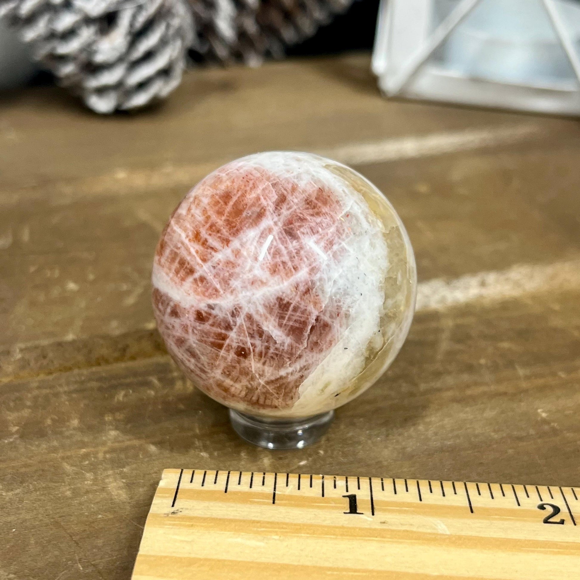 High Quality Small Confetti Sunstone Sphere | Red Sunstone