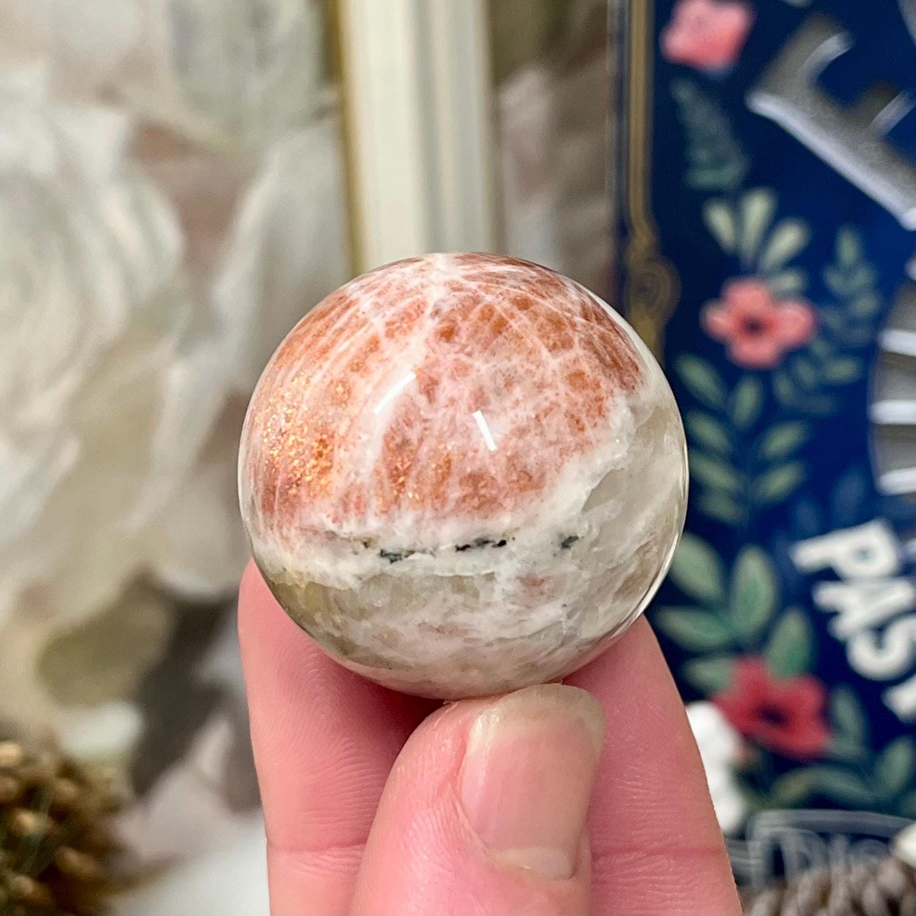 High Quality Small Confetti Sunstone Sphere | Red Sunstone