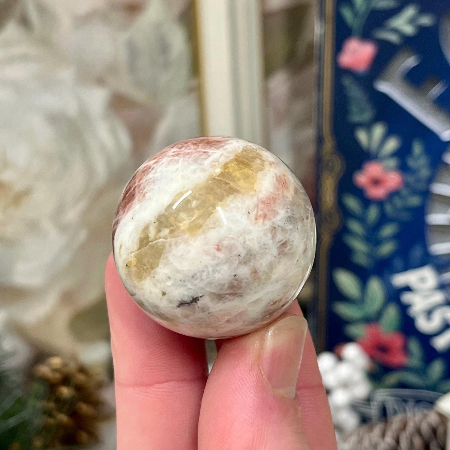 High Quality Small Confetti Sunstone Sphere | Red Sunstone