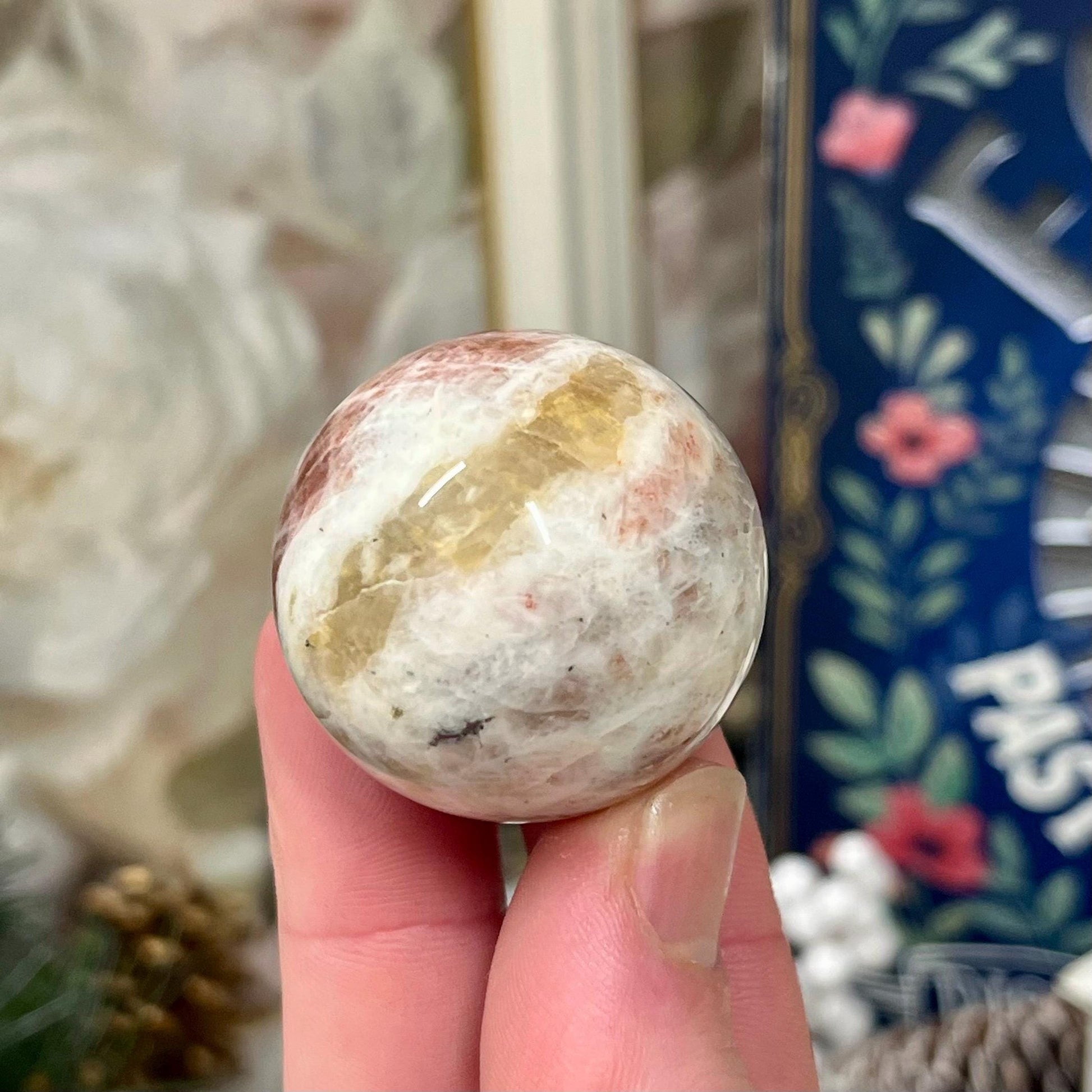 High Quality Small Confetti Sunstone Sphere | Red Sunstone