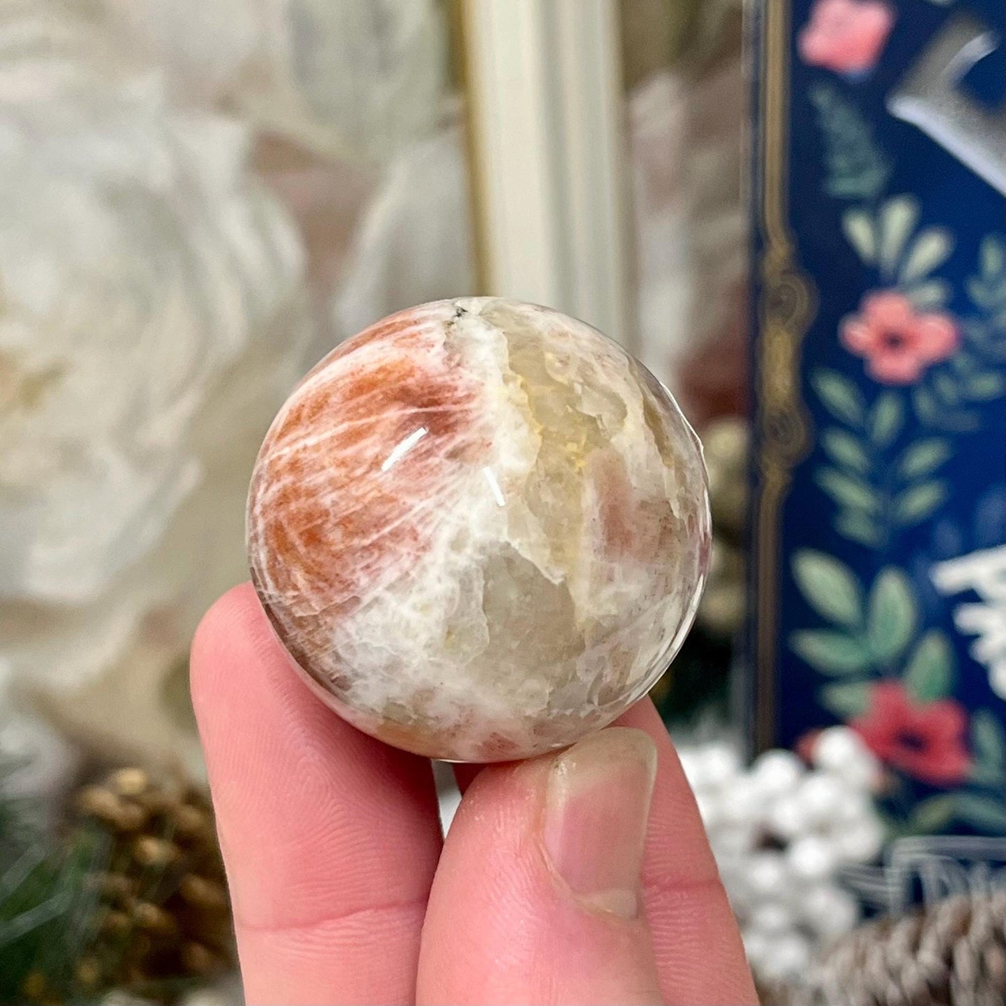 High Quality Small Confetti Sunstone Sphere | Red Sunstone