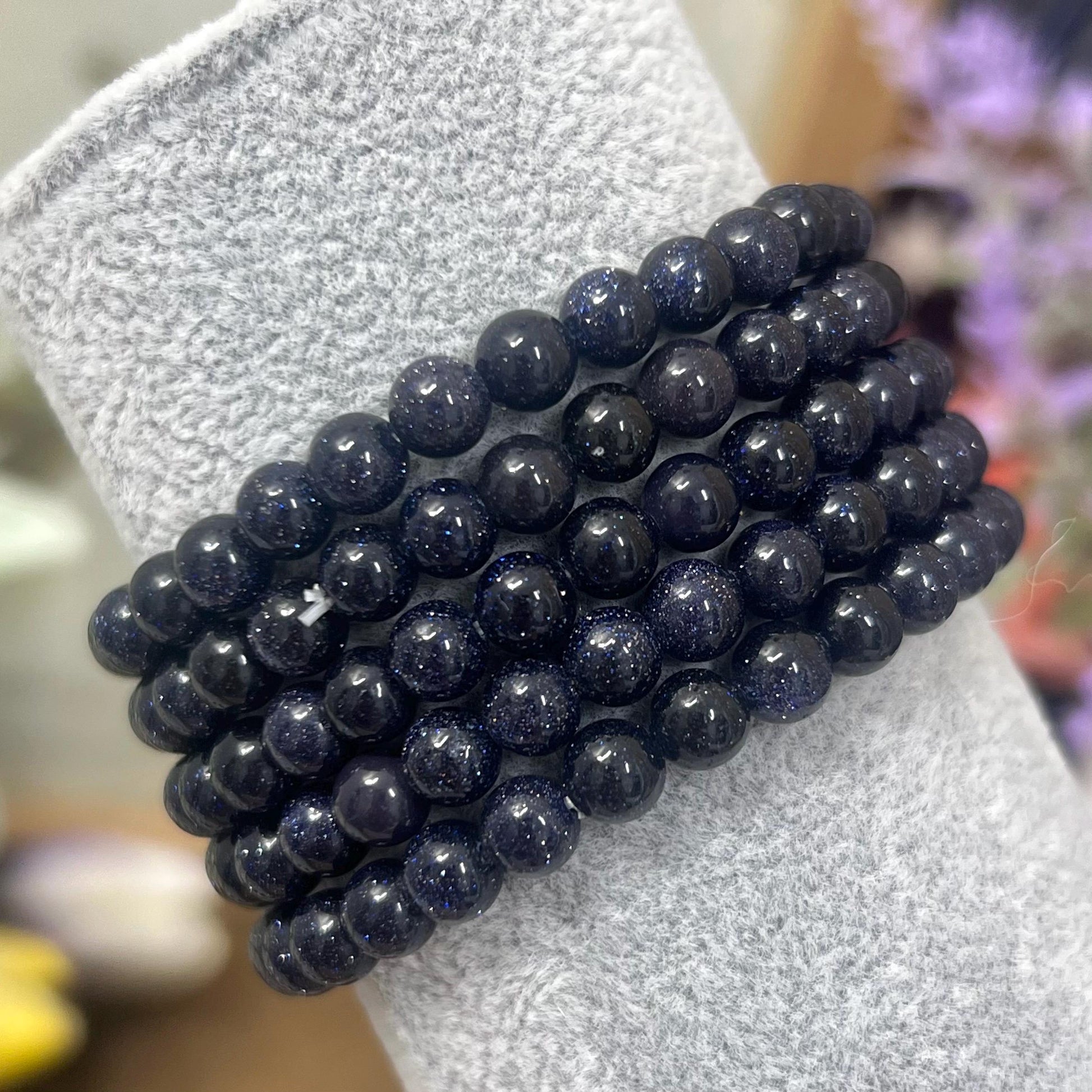 Blue Goldstone Bracelet | Blue Sandstone | Manmade Crystal | Crystal Bead Bracelet | 6mm Crystal Bracelet