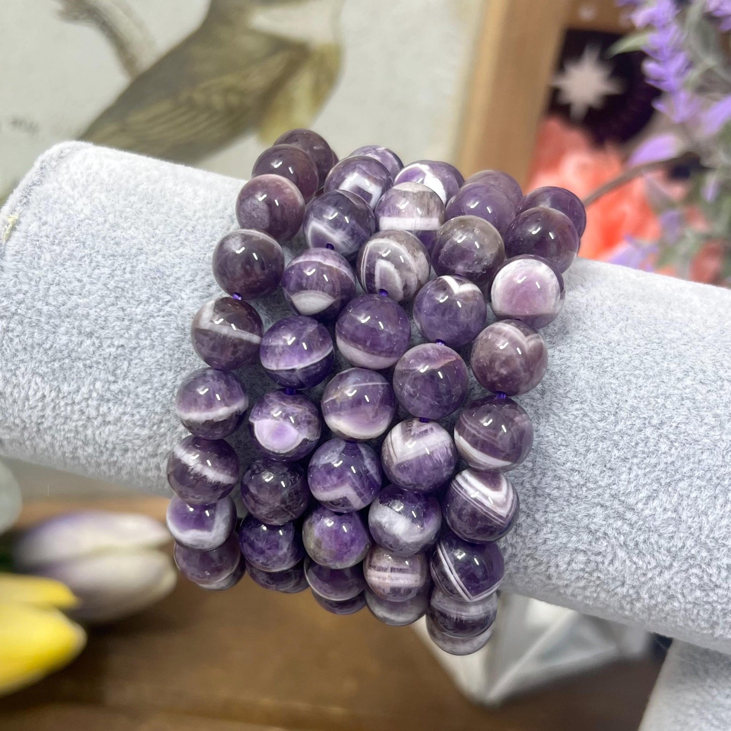 Dream Amethyst Bracelet | Chevron Amethyst | Crystal Bead Bracelet | 10mm Crystal Bracelet