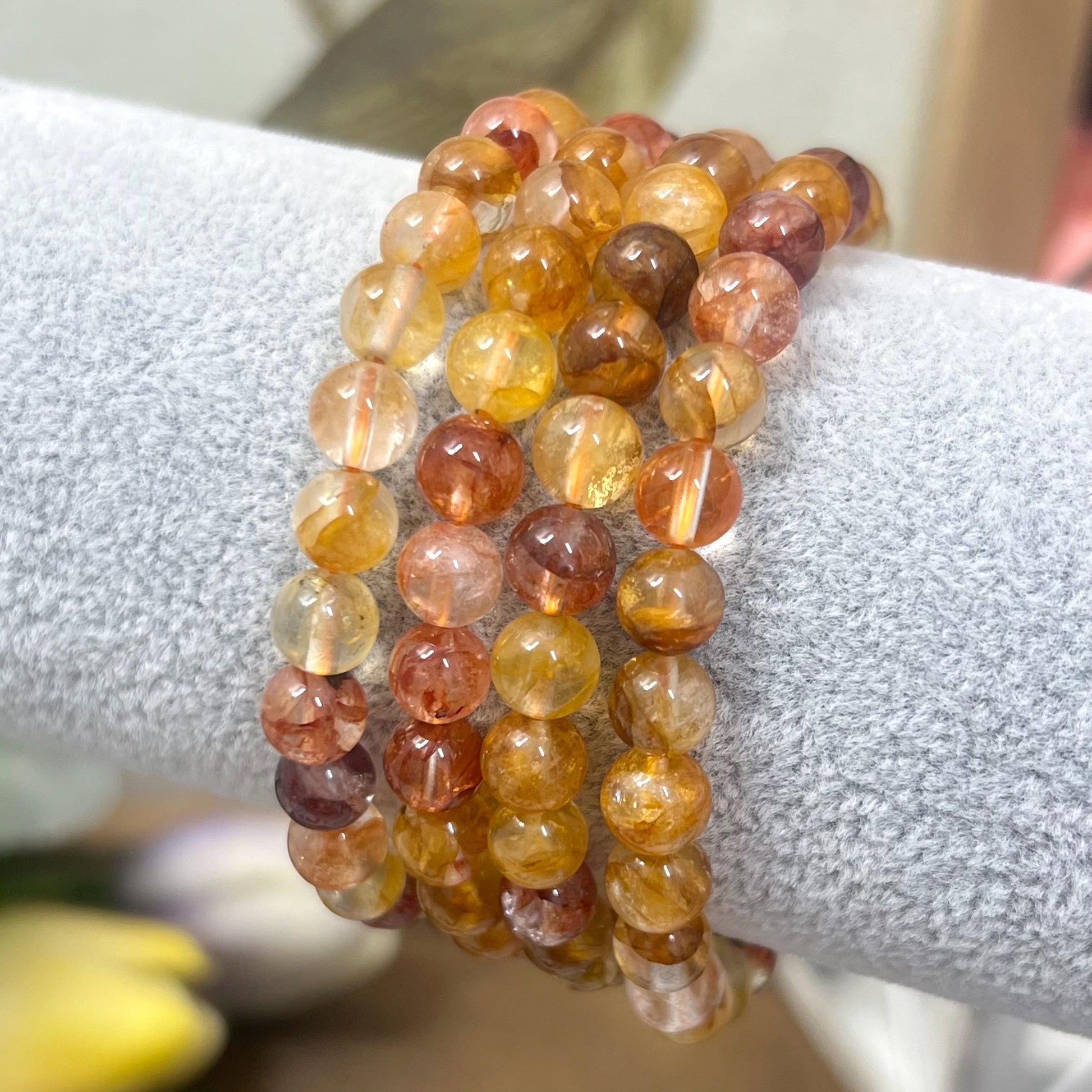 High Quality Fire Quartz and Golden Healer Crystal Bracelet | Golden Healer Quartz | Fire Quartz Bracelet | 7mm Crystal Bracelet