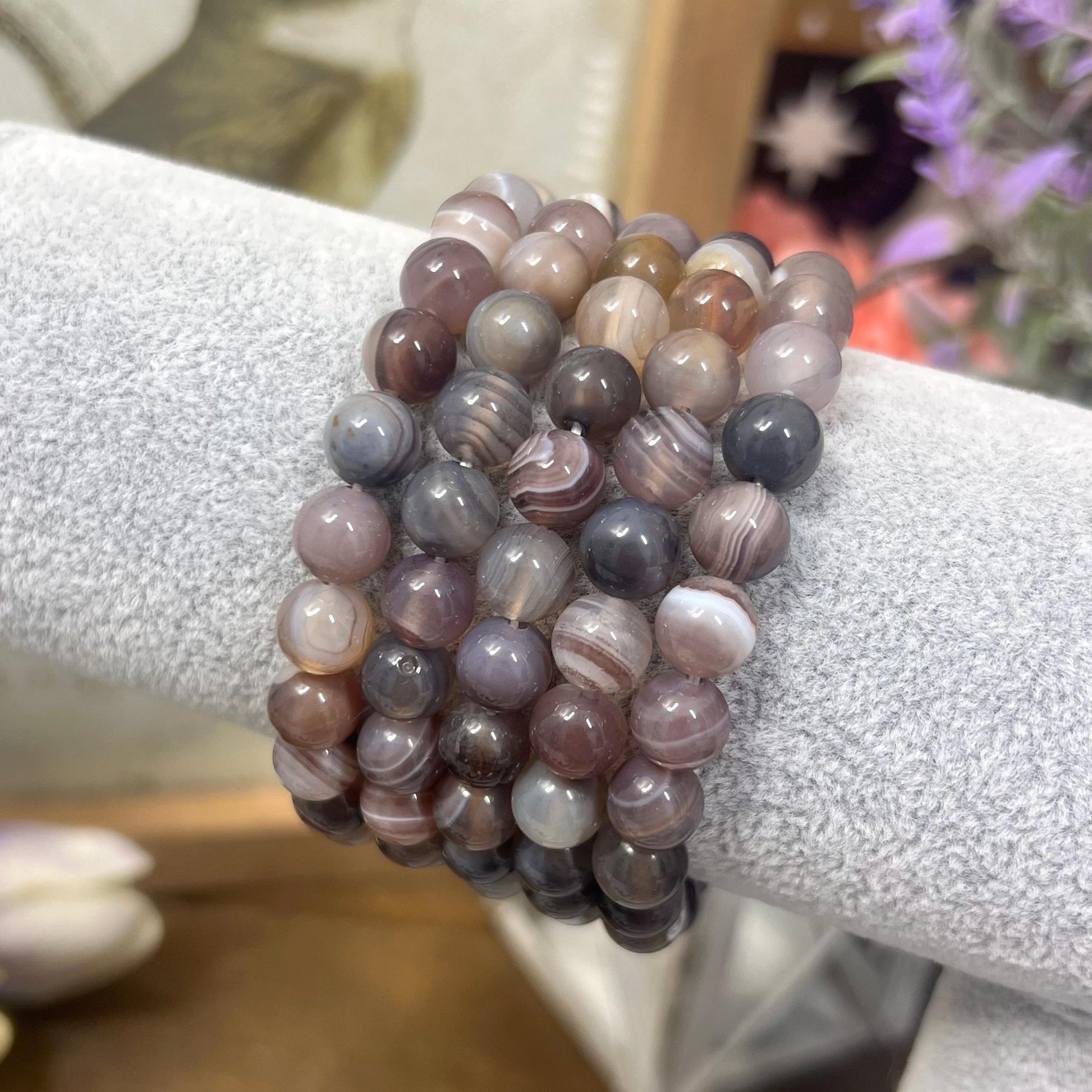 Botswana Agate Bracelet | Crystal Bead Bracelet | Banded Agate | 8mm Crystal Bracelet