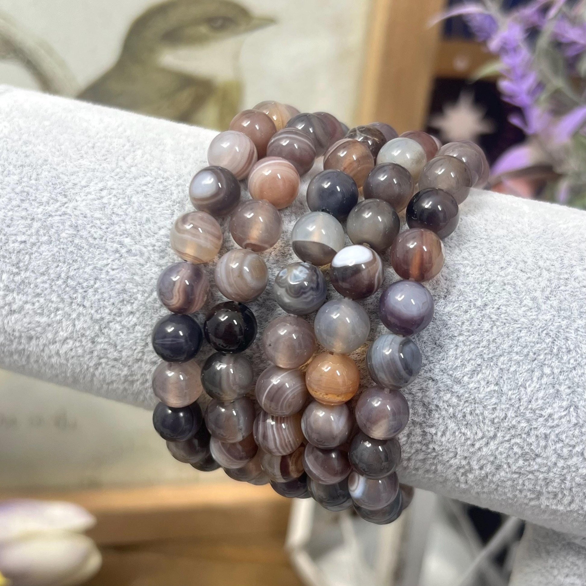 Botswana Agate Bracelet | Crystal Bead Bracelet | Banded Agate | 8mm Crystal Bracelet
