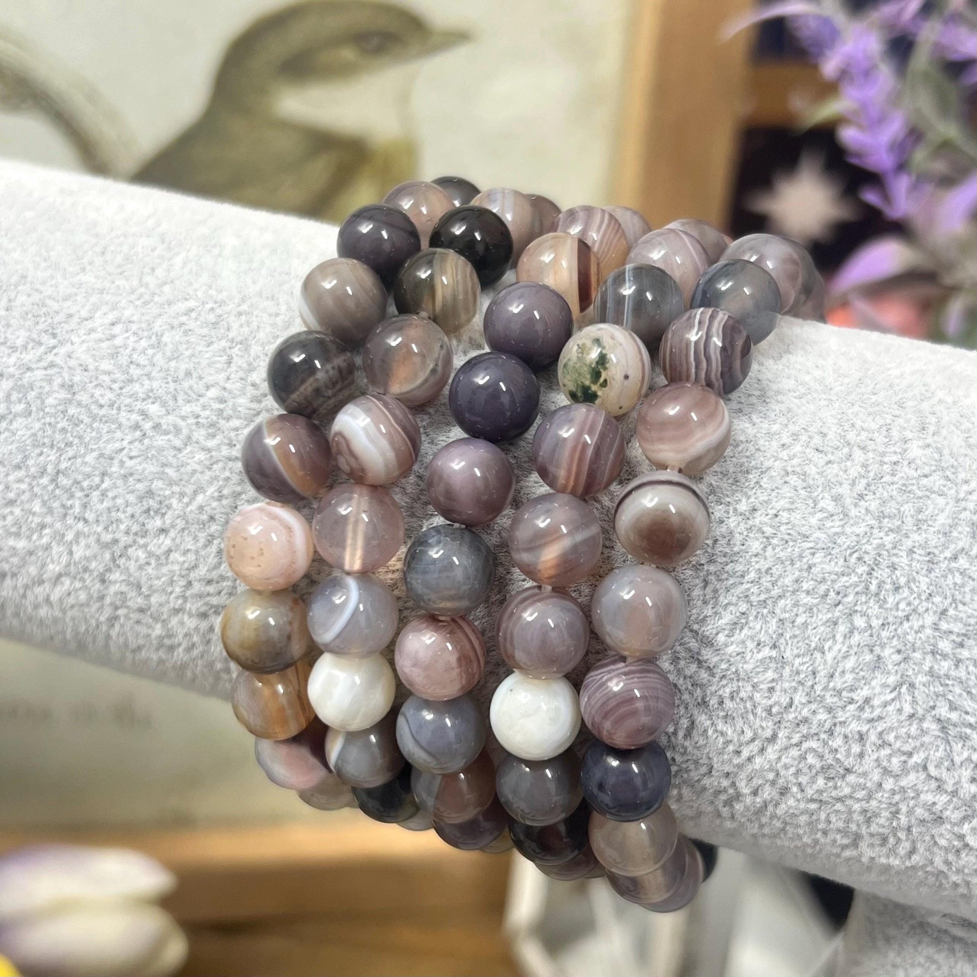 Botswana Agate Bracelet | Crystal Bead Bracelet | Banded Agate | 8mm Crystal Bracelet