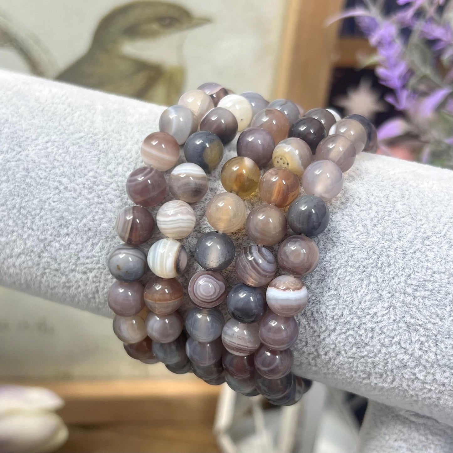 Botswana Agate Bracelet | Crystal Bead Bracelet | Banded Agate | 8mm Crystal Bracelet