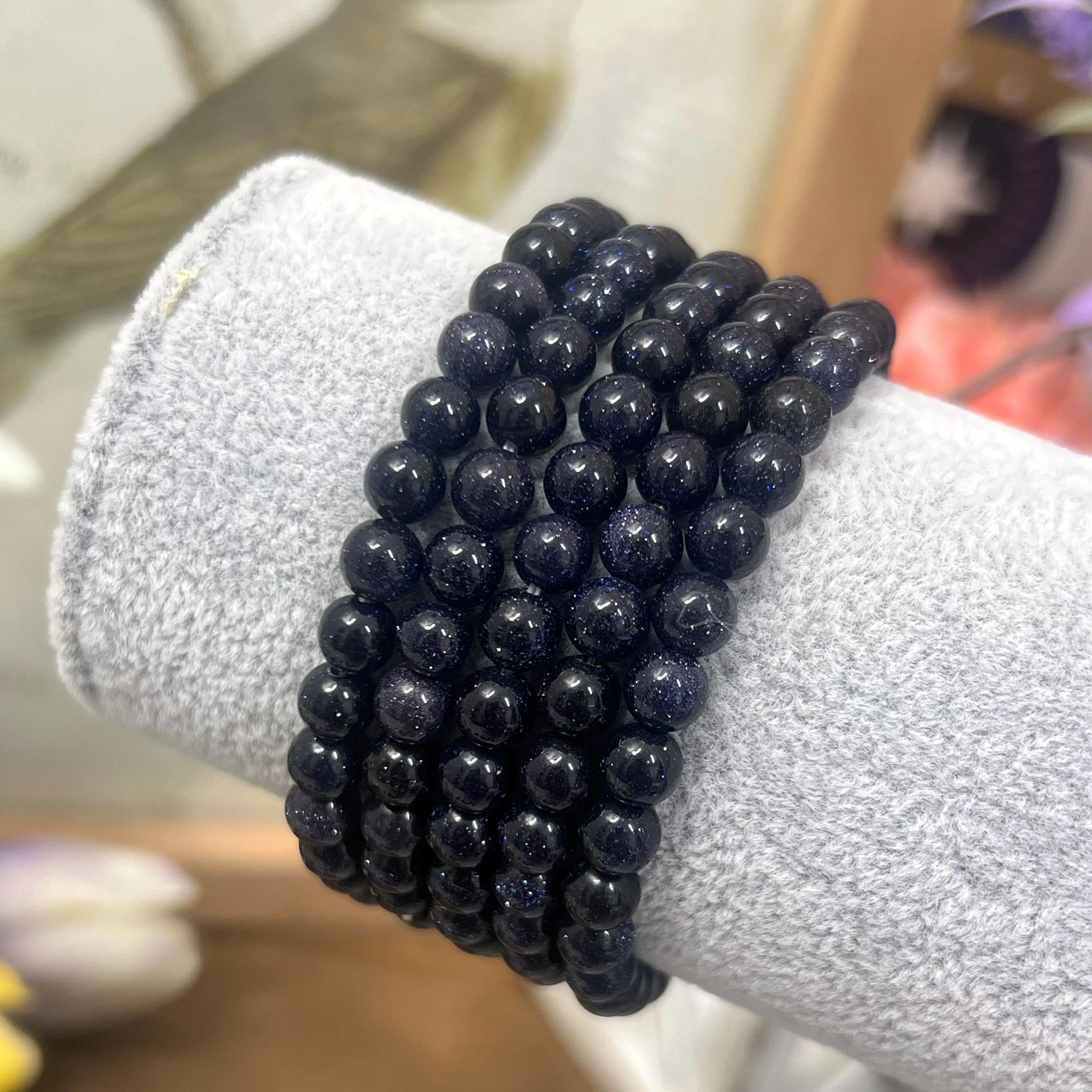 Blue Goldstone Bracelet | Blue Sandstone | Manmade Crystal | Crystal Bead Bracelet | 6mm Crystal Bracelet