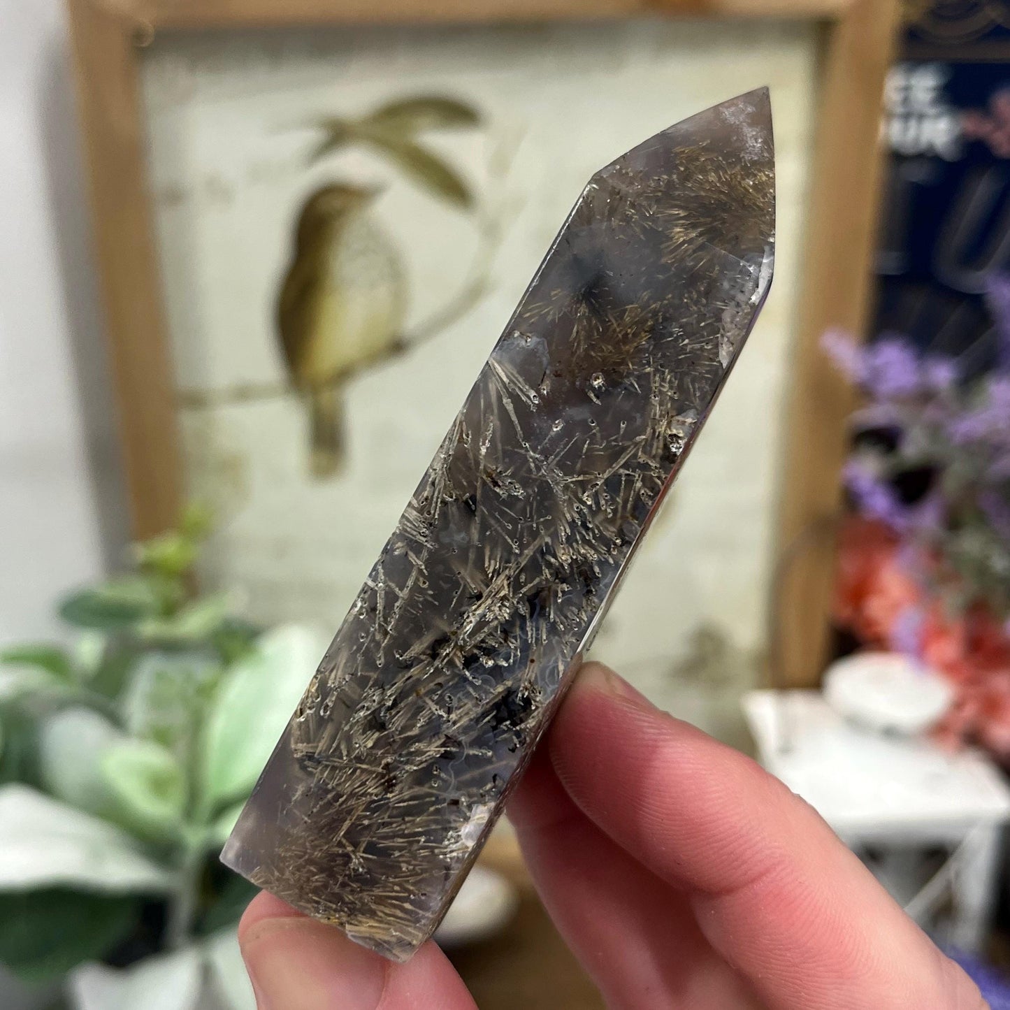 Rare Rutilated Moss Agate Tower | Unique Moss Agate | Rutilated Agate | Rutile