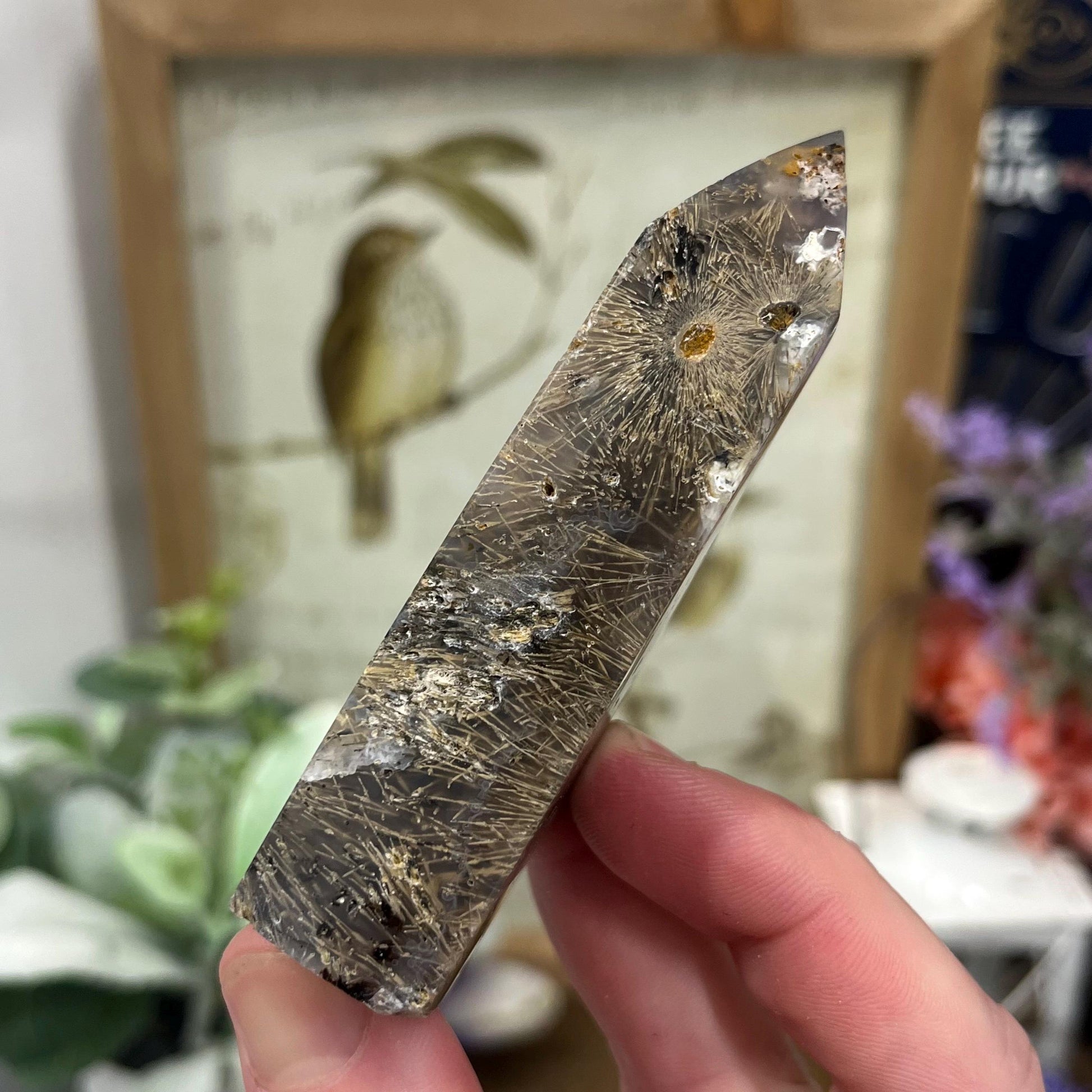 Rare Rutilated Moss Agate Tower | Unique Moss Agate | Rutilated Agate | Rutile