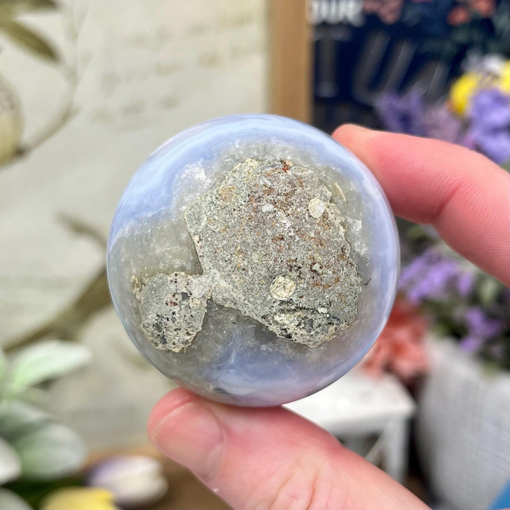 Druzy Blue Lace Agate Sphere | Blue Chalcedony