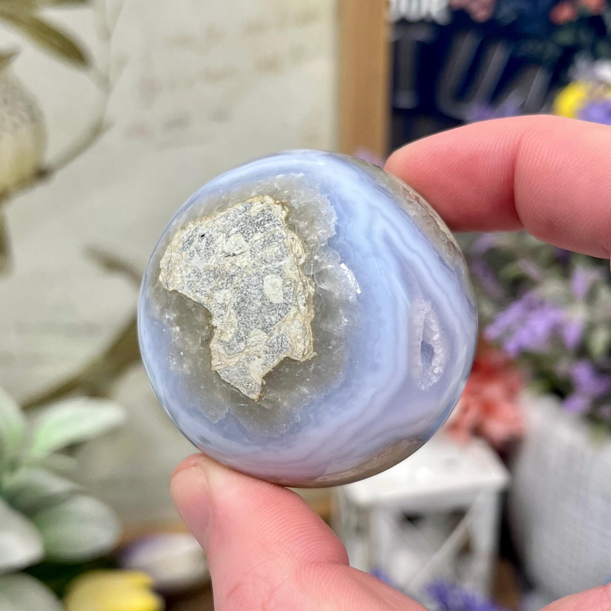 Druzy Blue Lace Agate Sphere | Blue Chalcedony