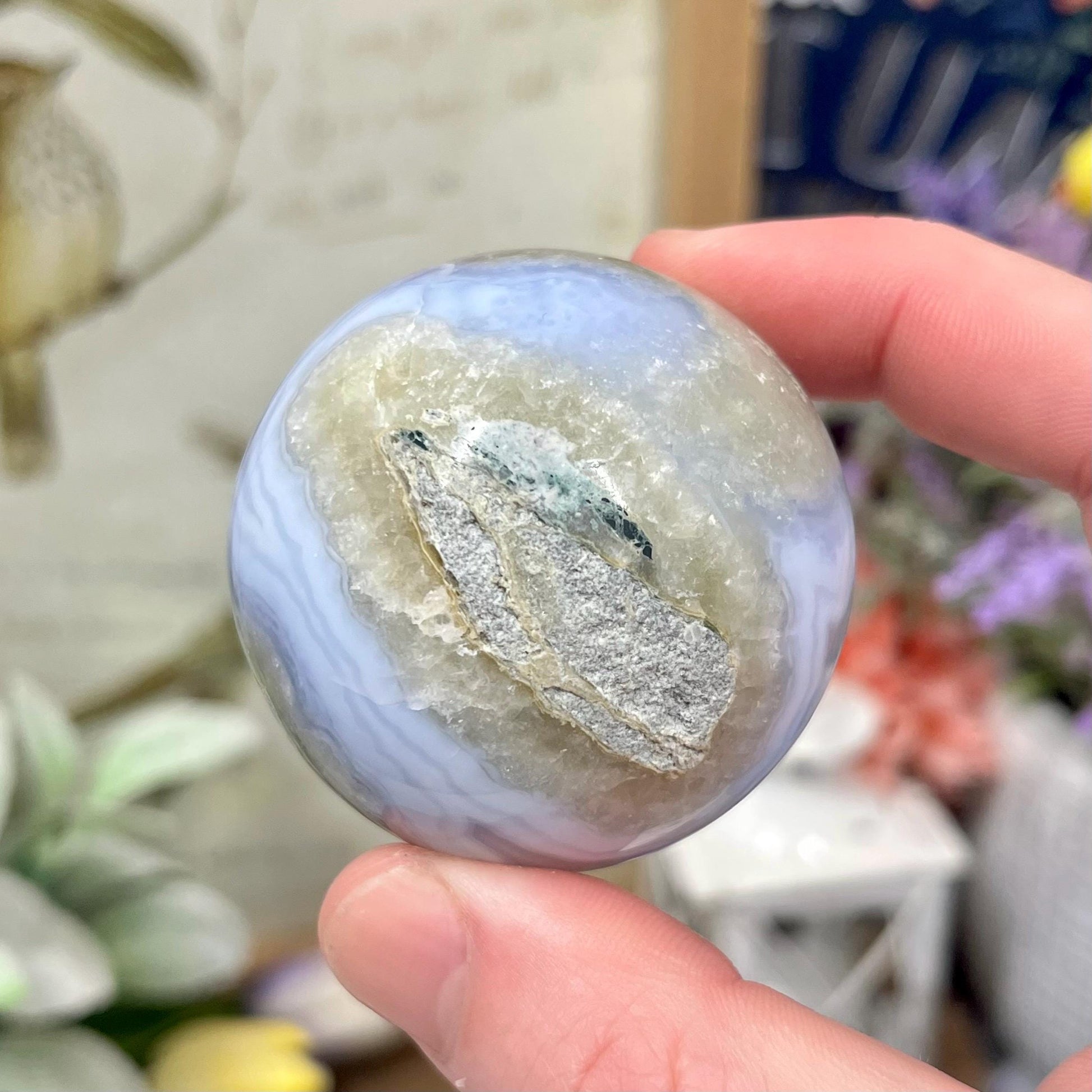 Druzy Blue Lace Agate Sphere | Blue Chalcedony