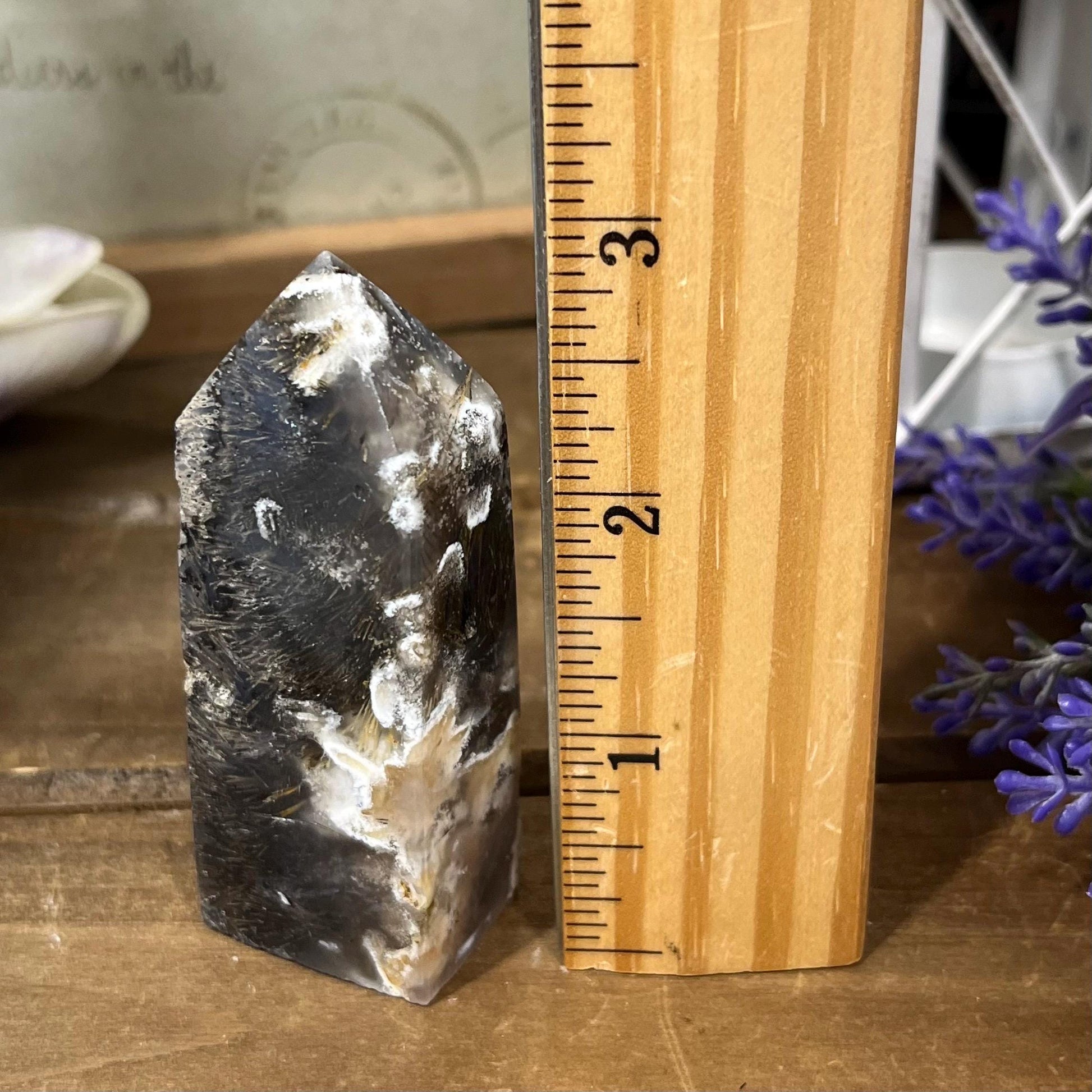 Rare Rutilated Moss Agate Tower | Unique Moss Agate | Rutilated Agate | Rutile