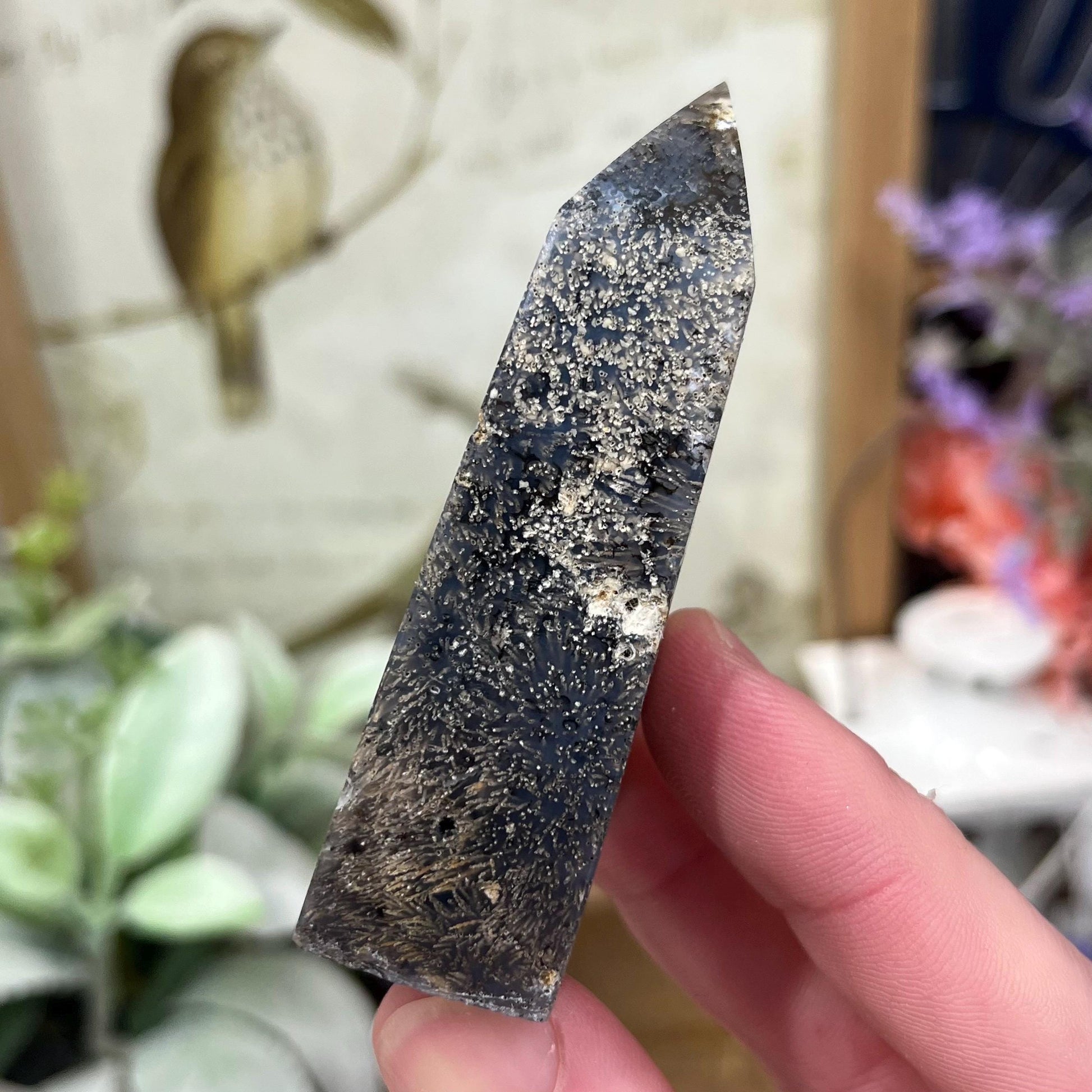 Rare Rutilated Moss Agate Tower | Unique Moss Agate | Rutilated Agate | Rutile