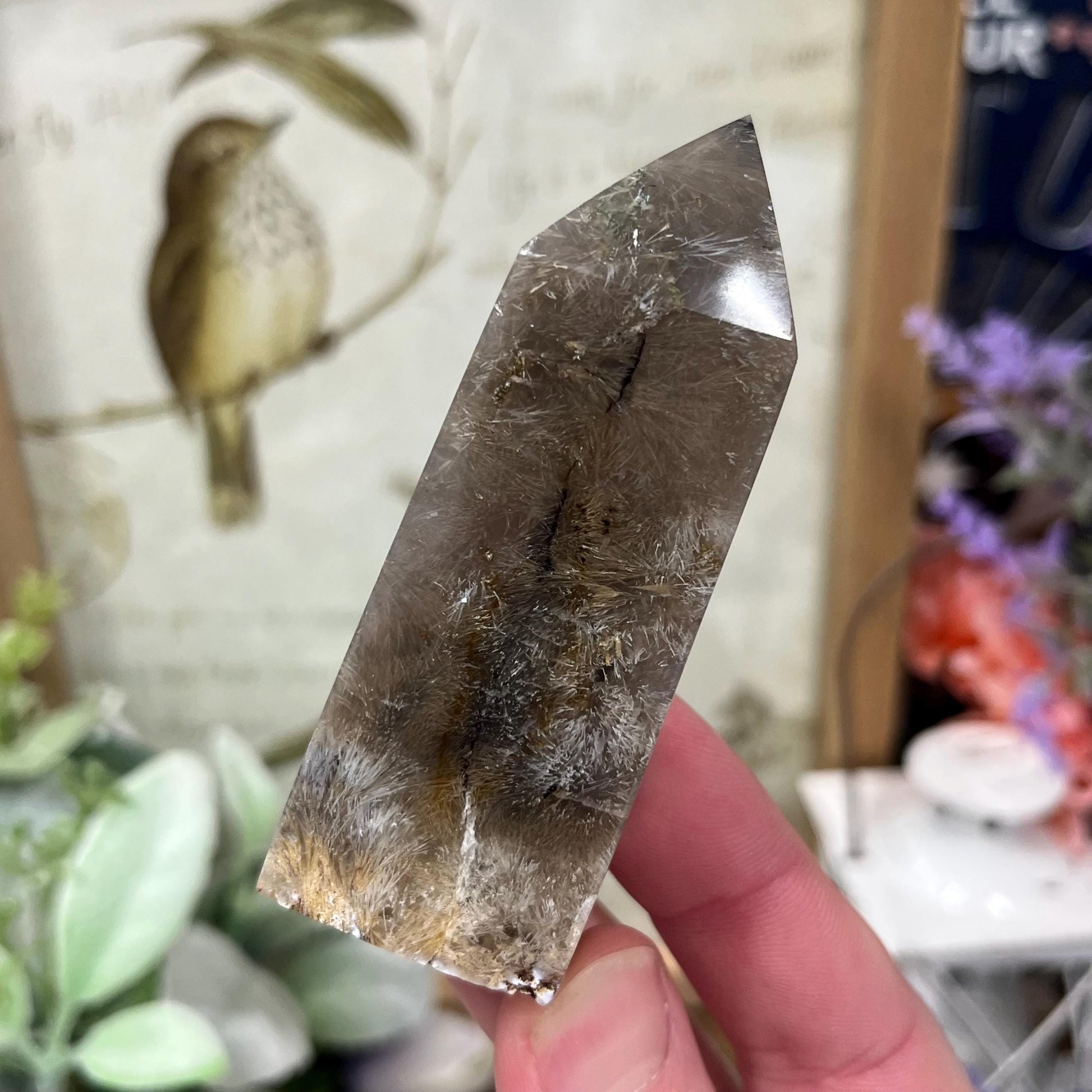 Rare Rutilated Moss Agate Tower | Unique Moss Agate | Rutilated Agate | Rutile