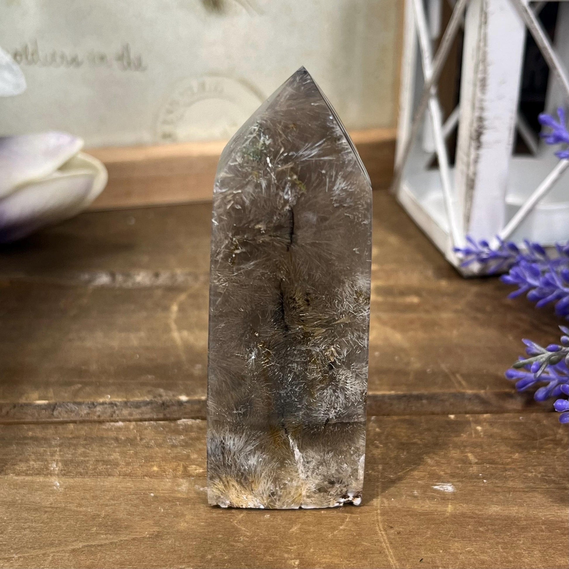 Rare Rutilated Moss Agate Tower | Unique Moss Agate | Rutilated Agate | Rutile